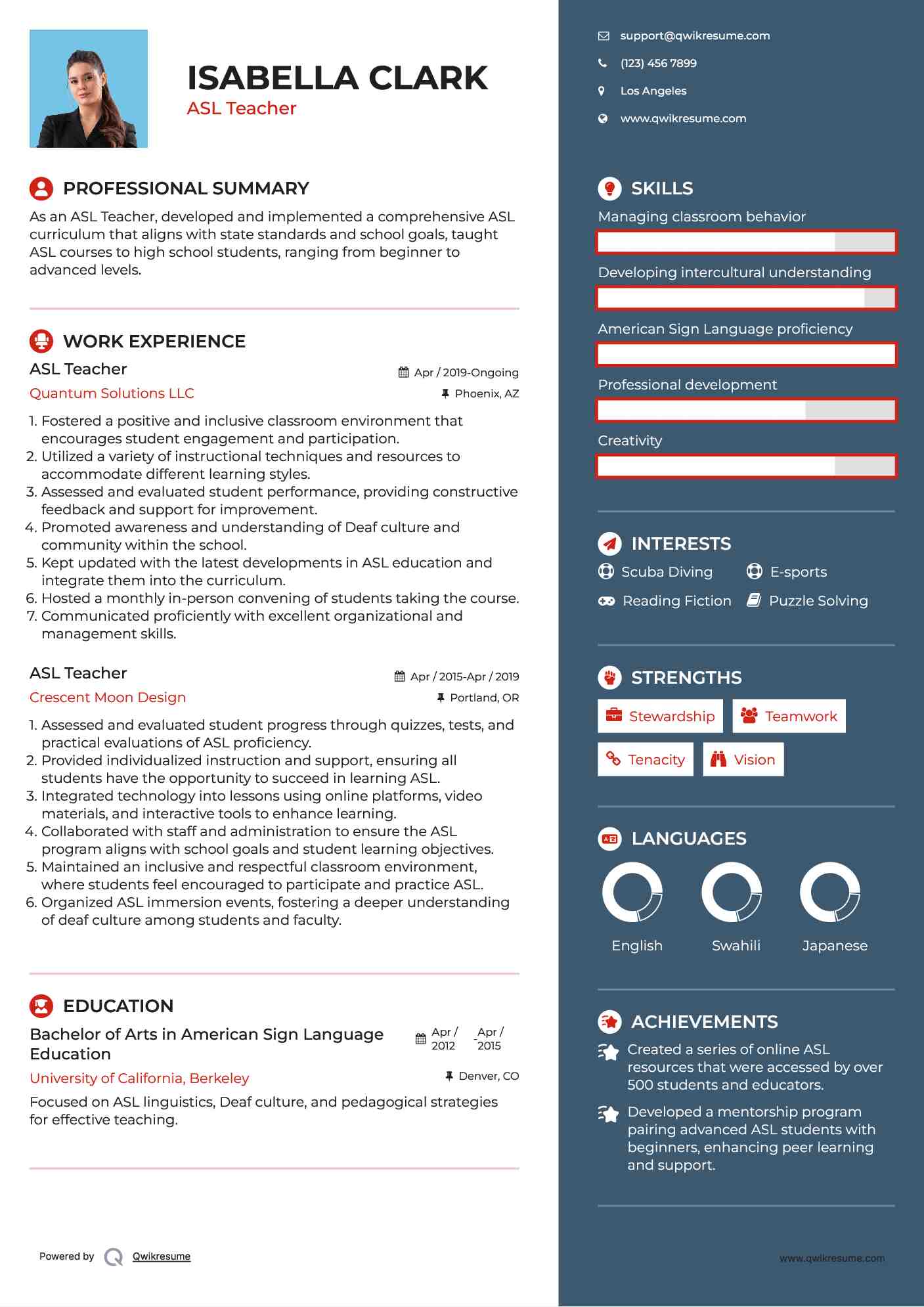 ASL Teacher Resume Template