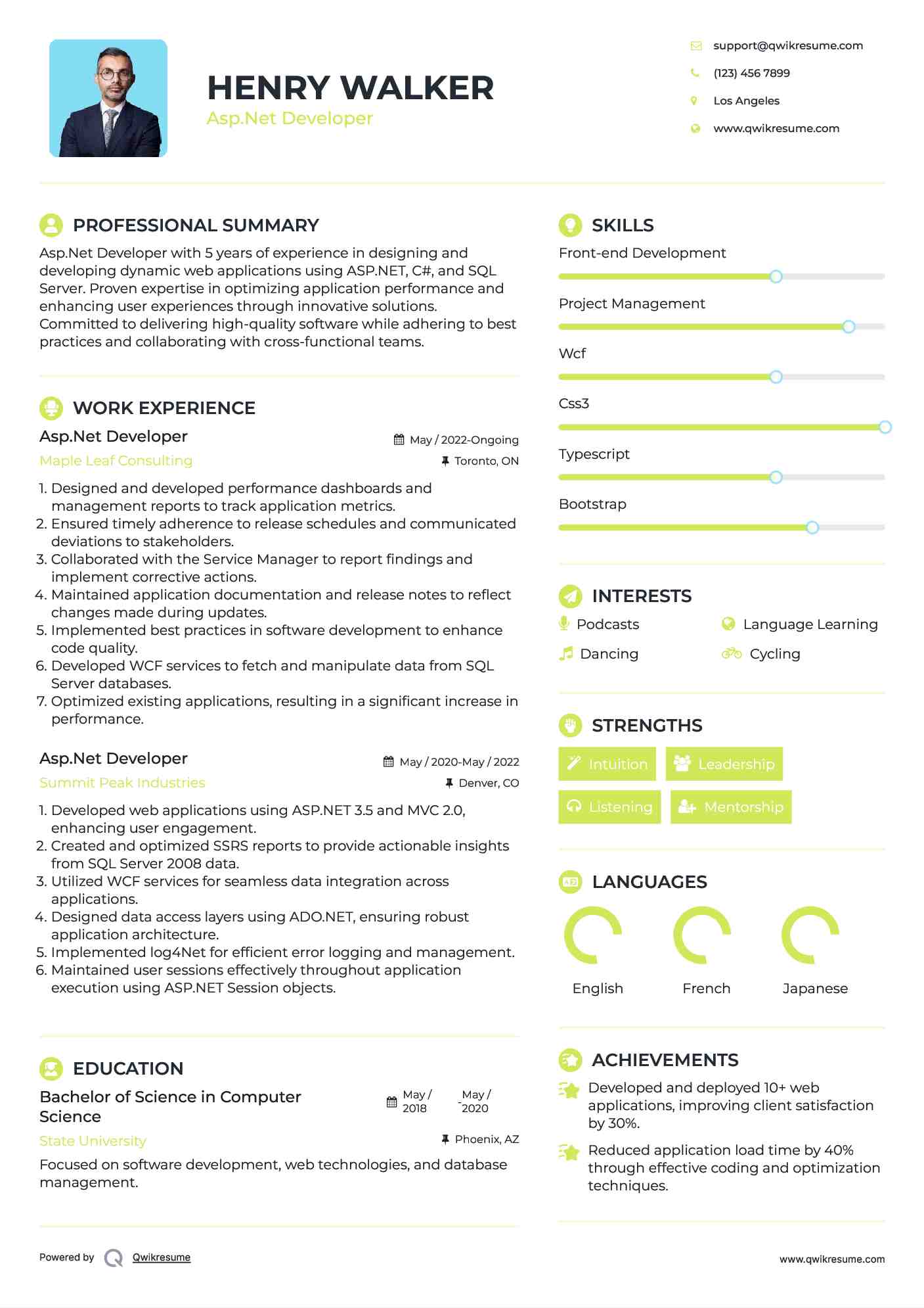 Asp.Net Developer Resume Model