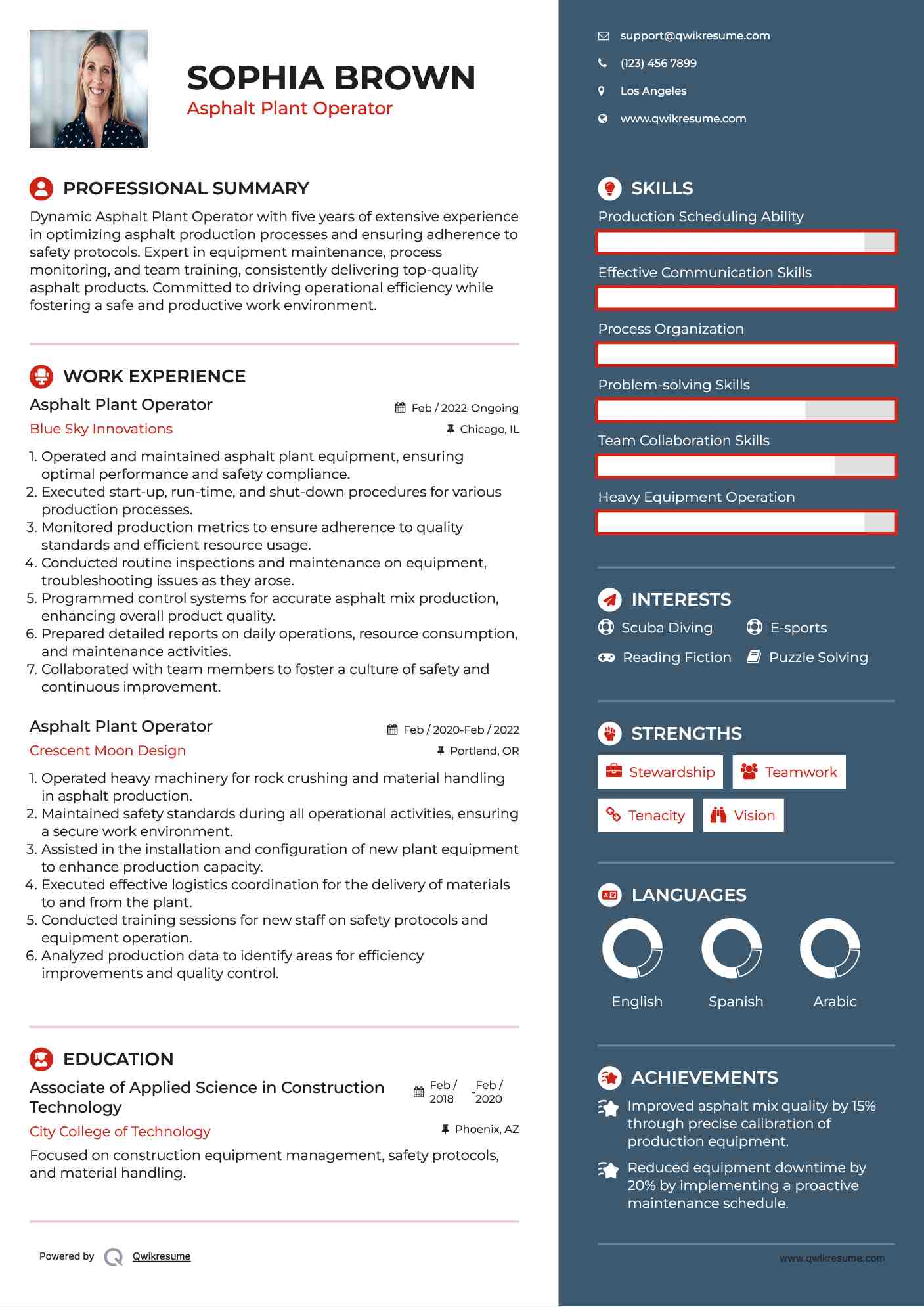 Asphalt Plant Operator Resume Template
