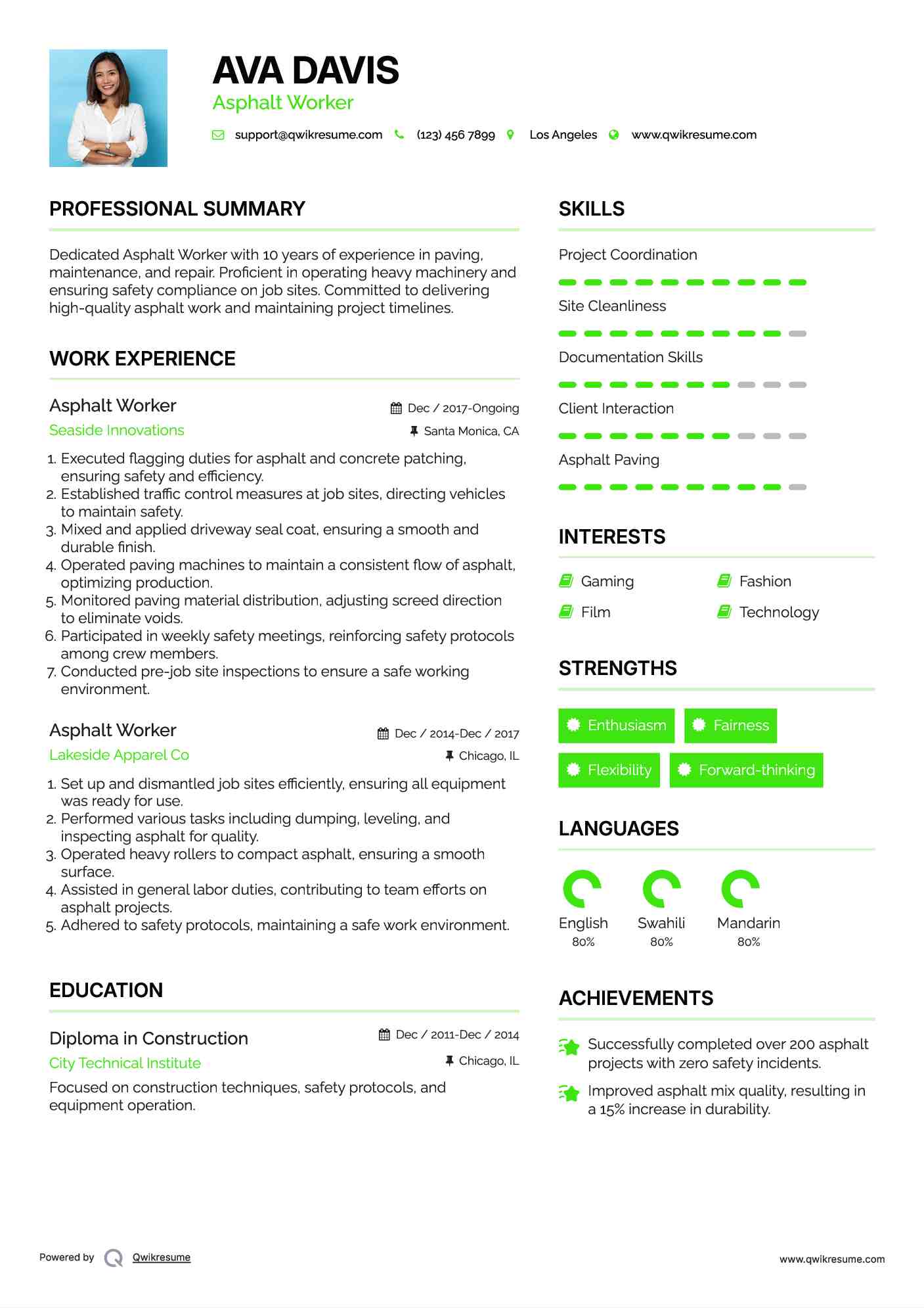 Asphalt Worker Resume Template