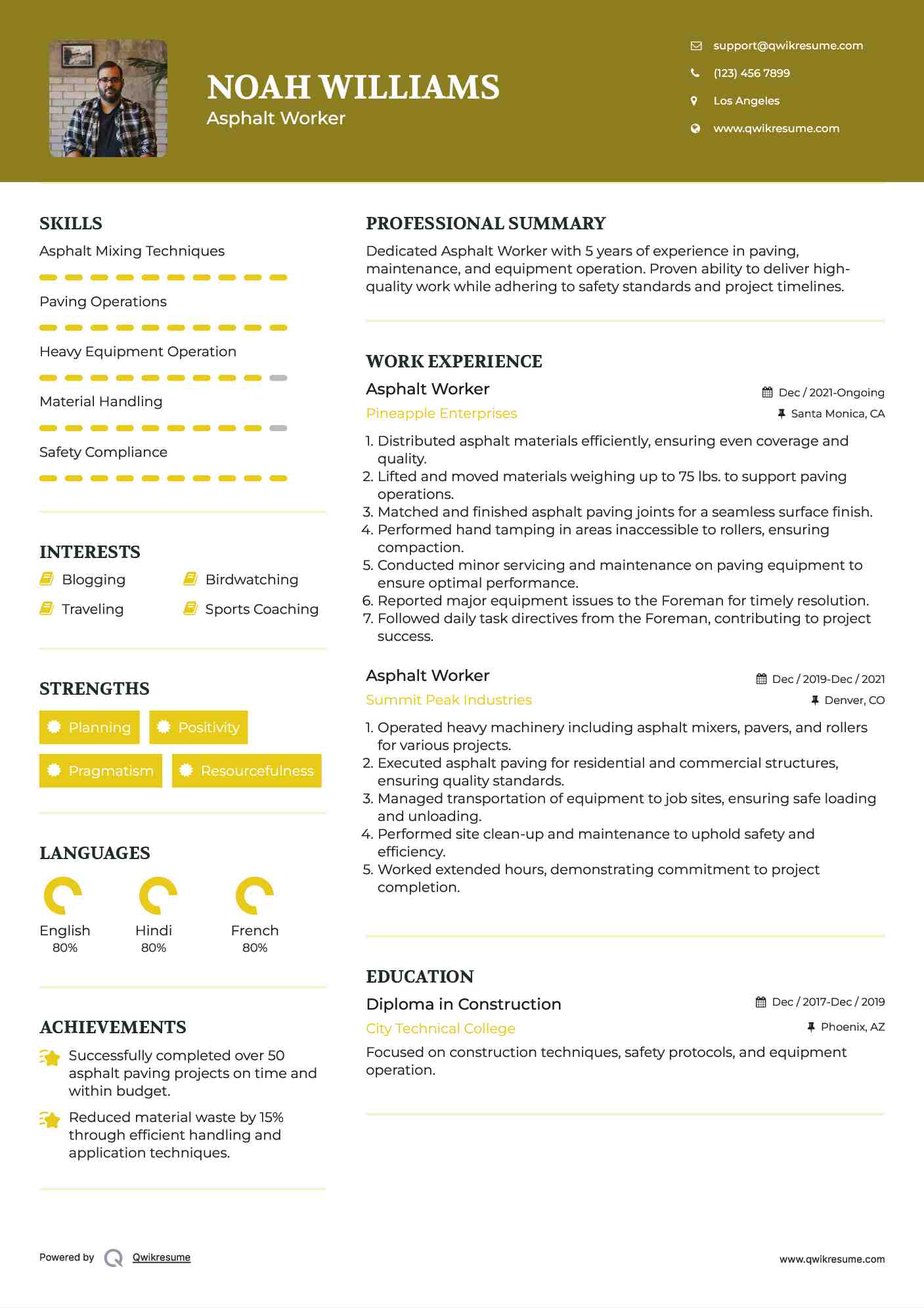 Asphalt Worker Resume Example