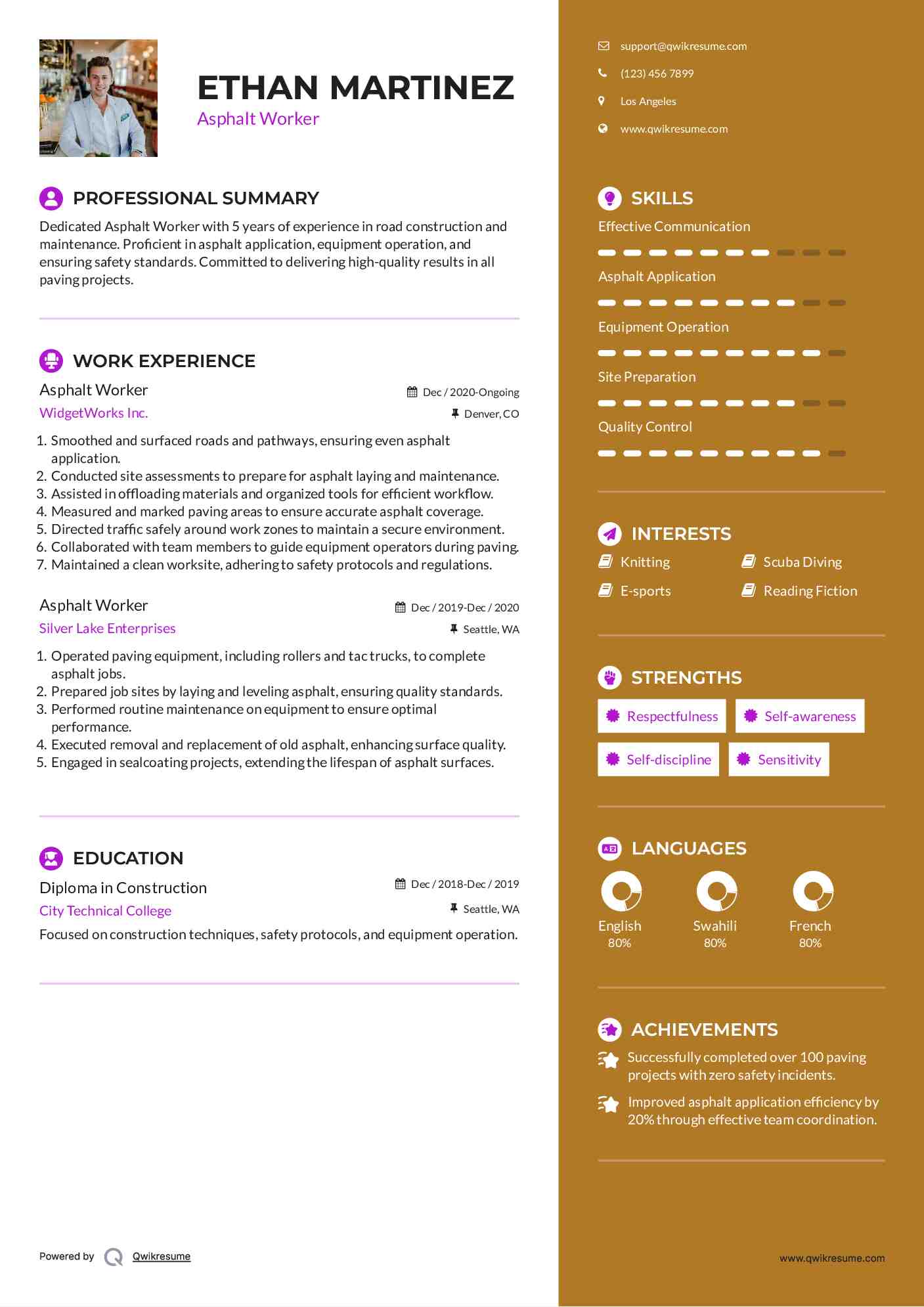 Asphalt Worker Resume Example