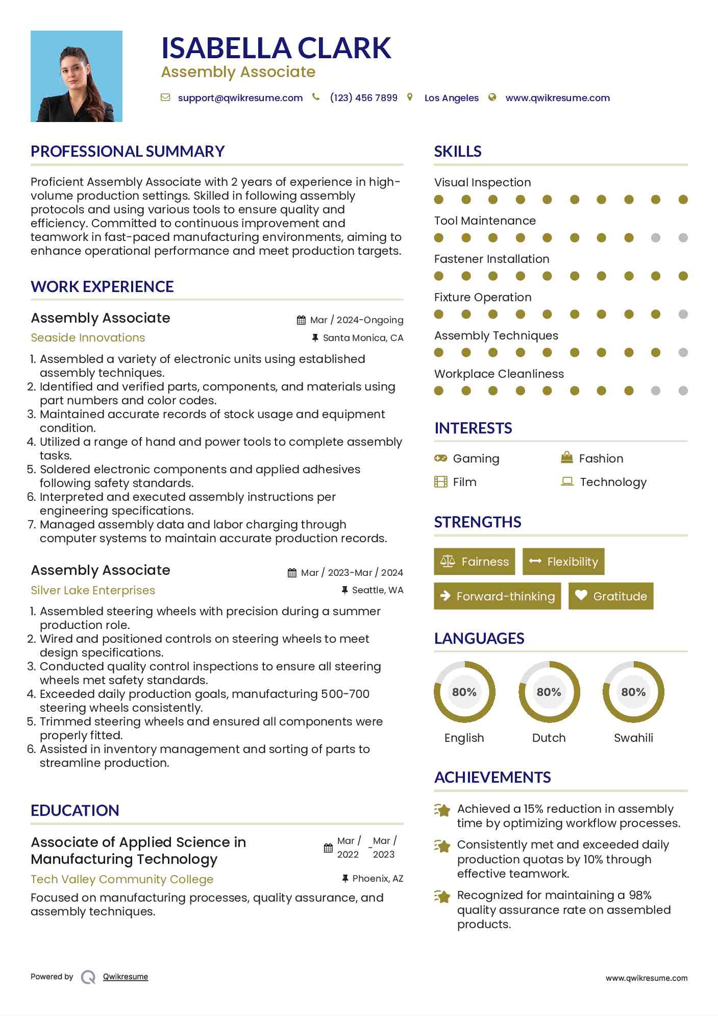 Assembly Associate Resume Format
