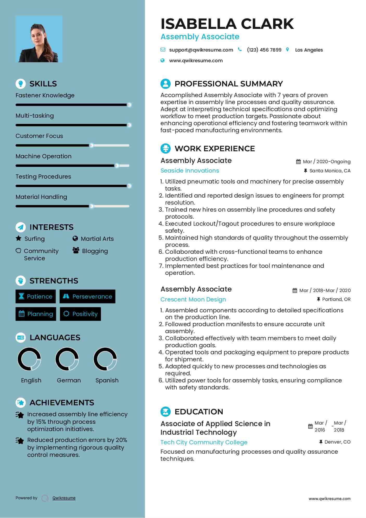 Assembly Associate Resume Sample