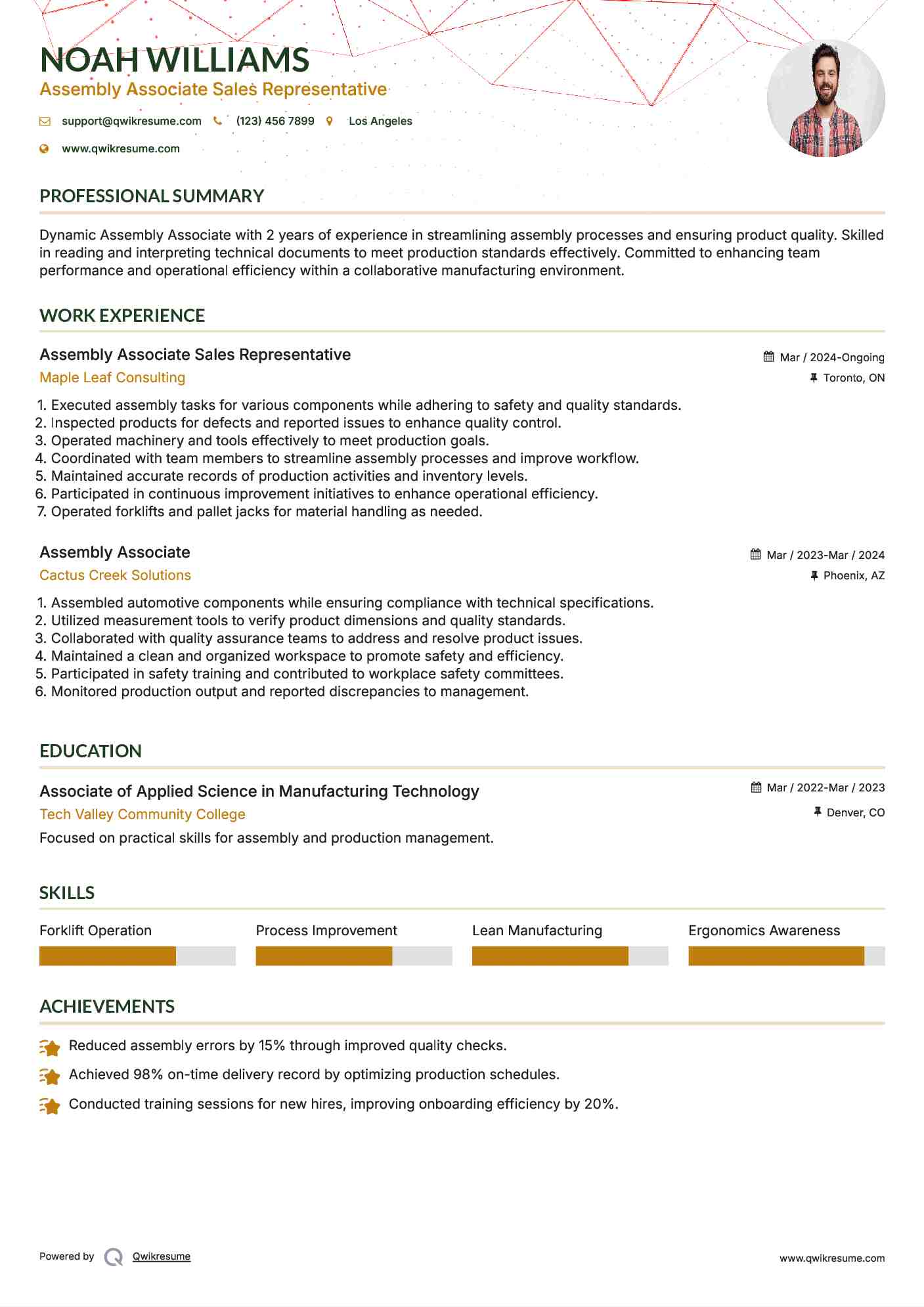 Assembly Associate Resume Samples QwikResume