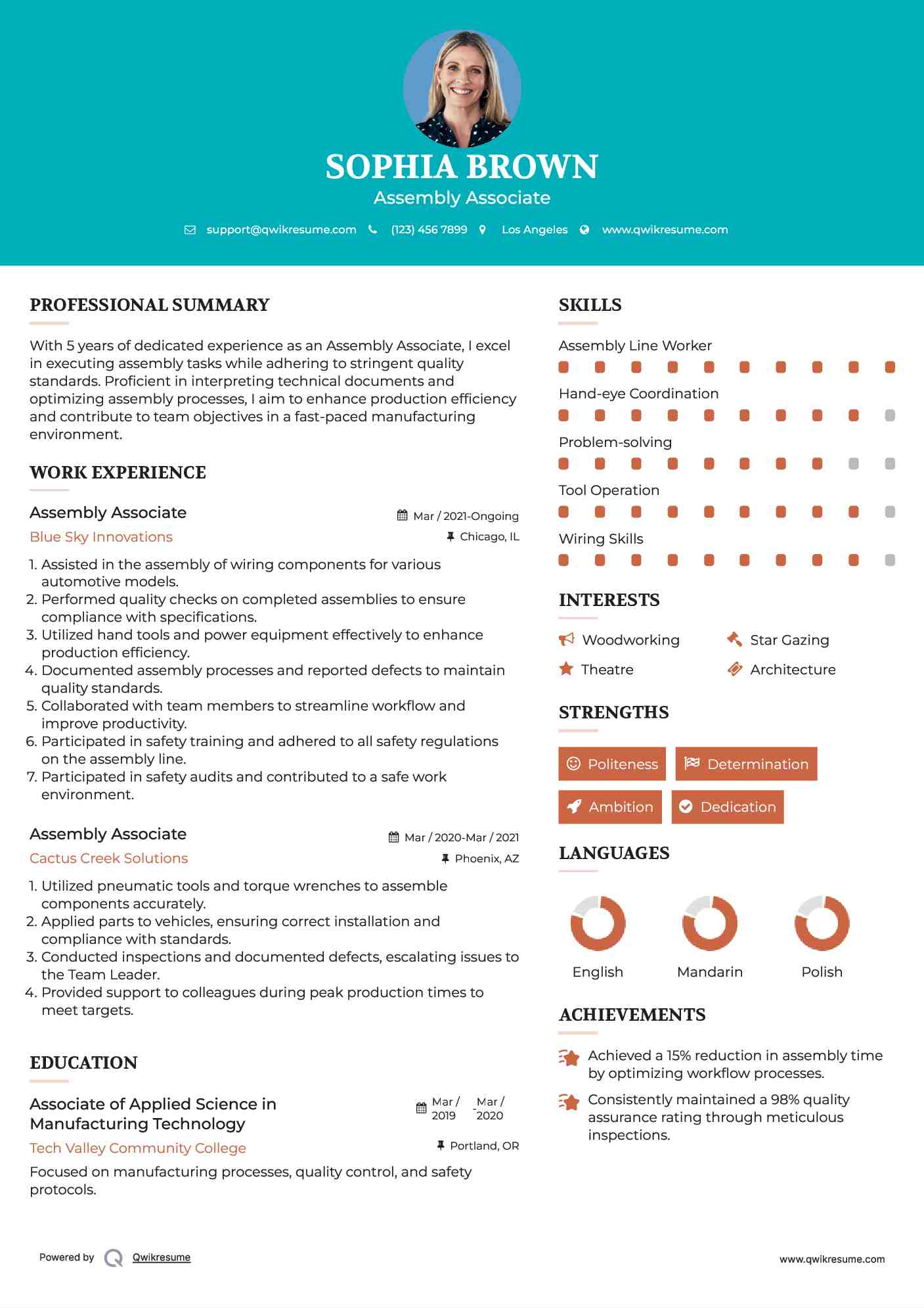 Assembly Associate Resume Example