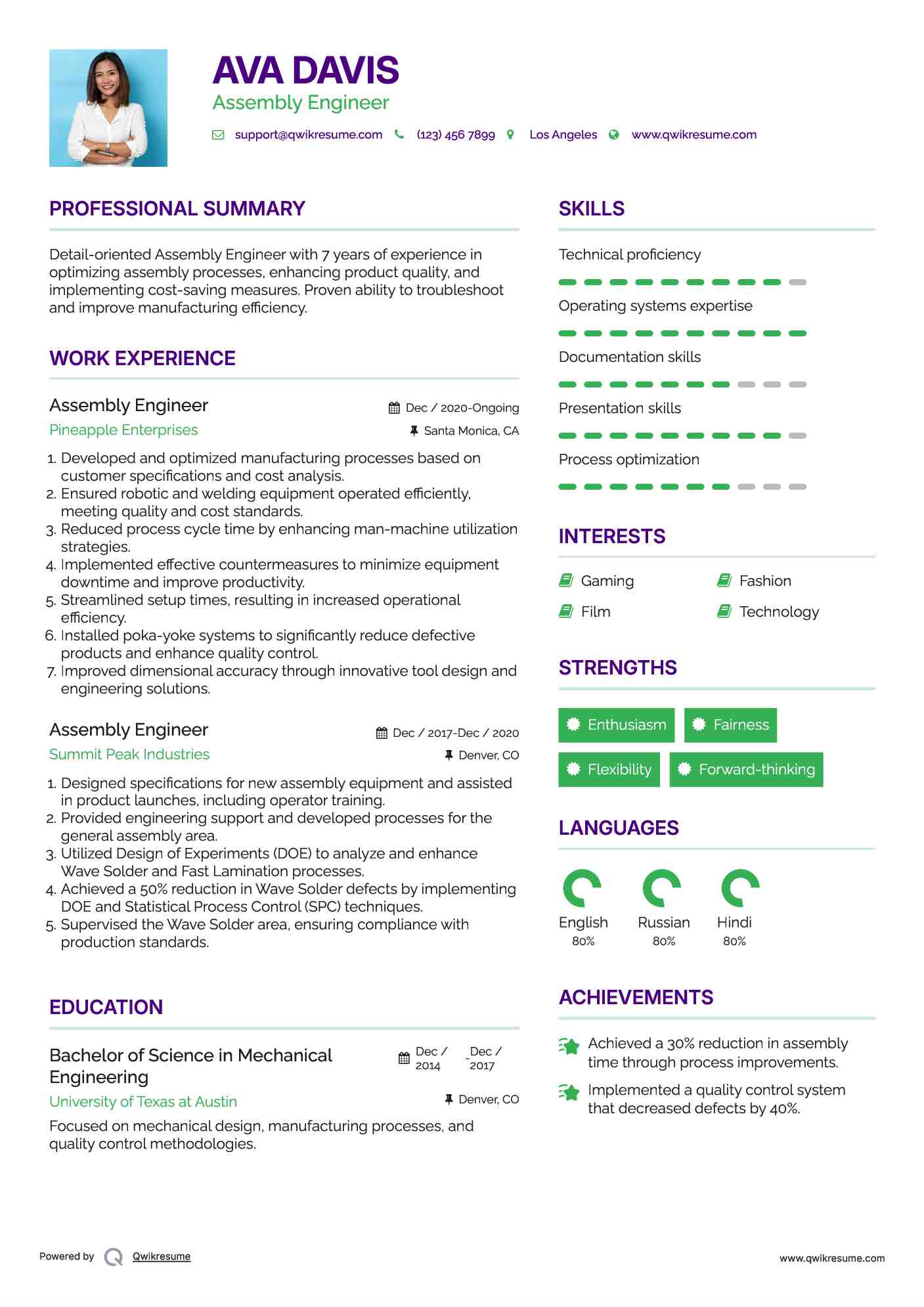 Assembly Engineer Resume Model