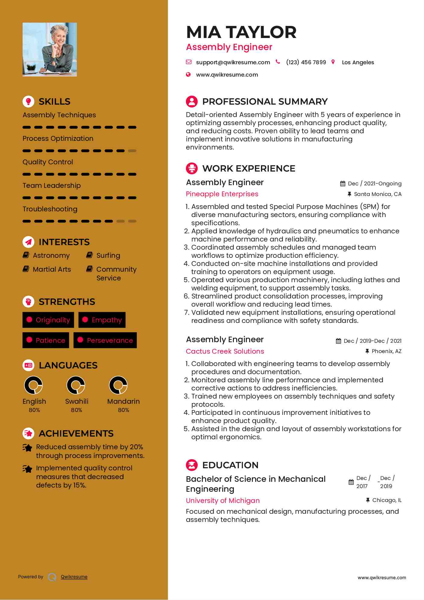 Assembly Engineer Resume Format