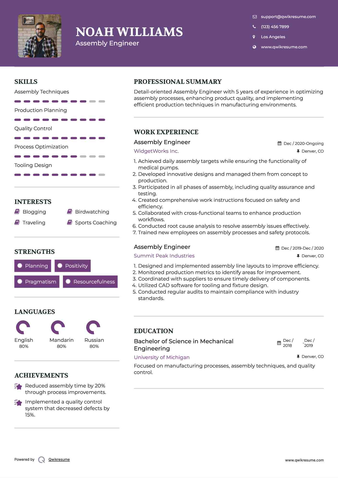 Assembly Engineer Resume Example