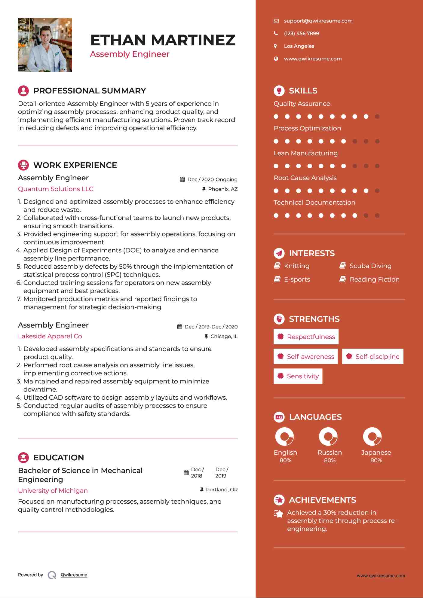 Assembly Engineer Resume Samples QwikResume