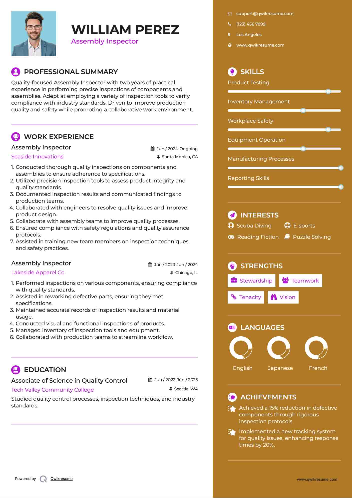 Assembly Inspector Resume Format