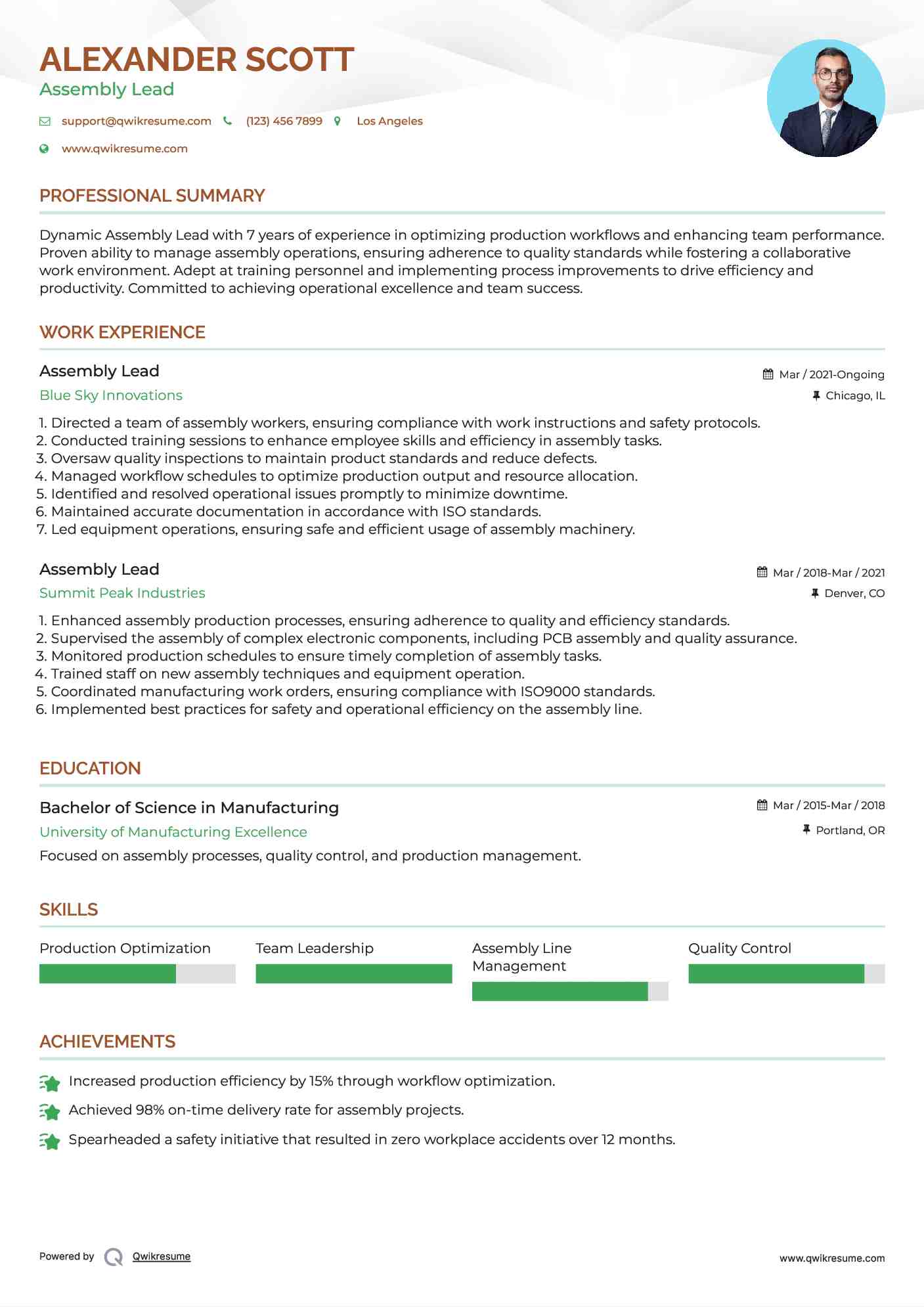 Assembly Lead Resume Sample