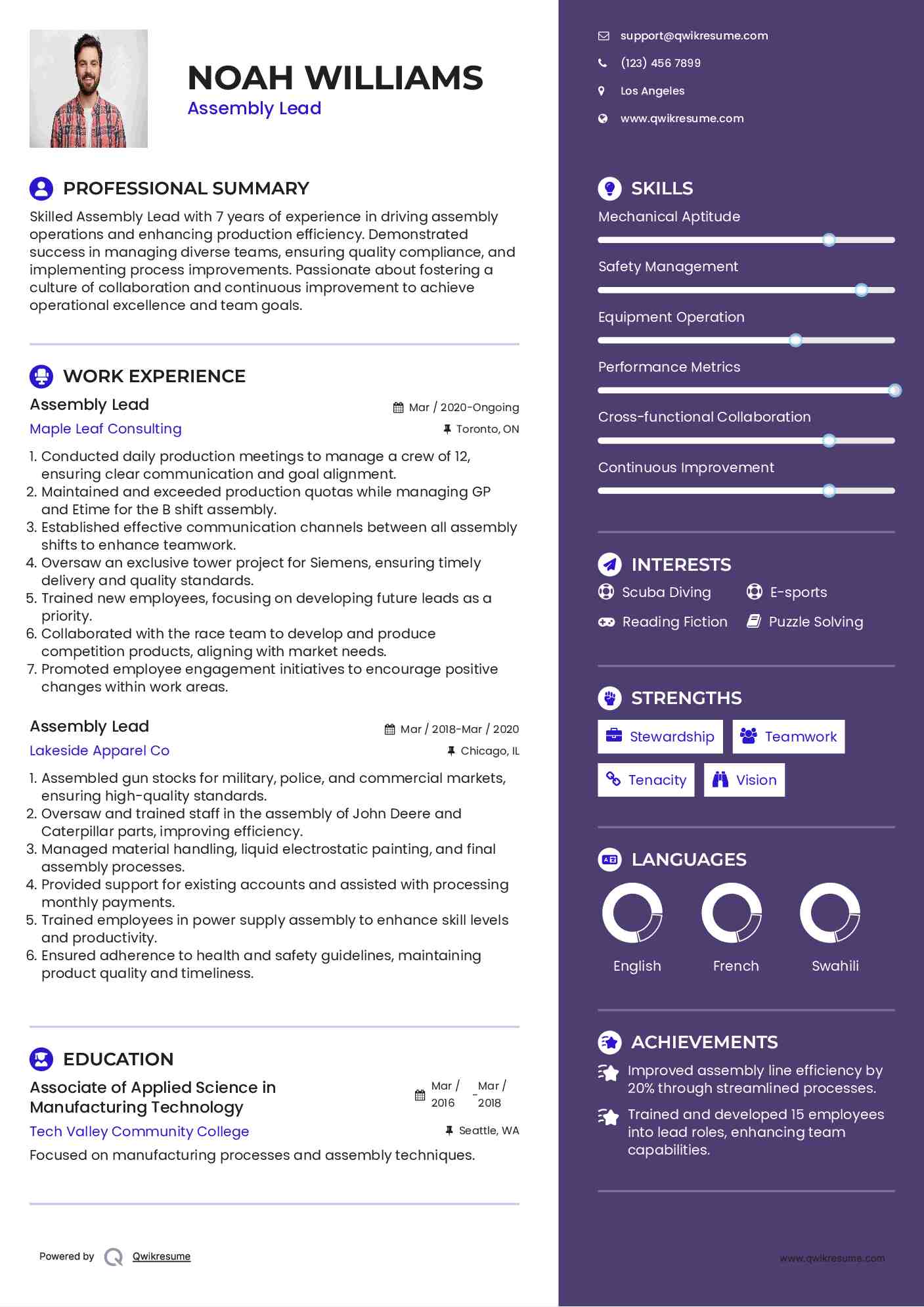 Assembly Lead Resume Model