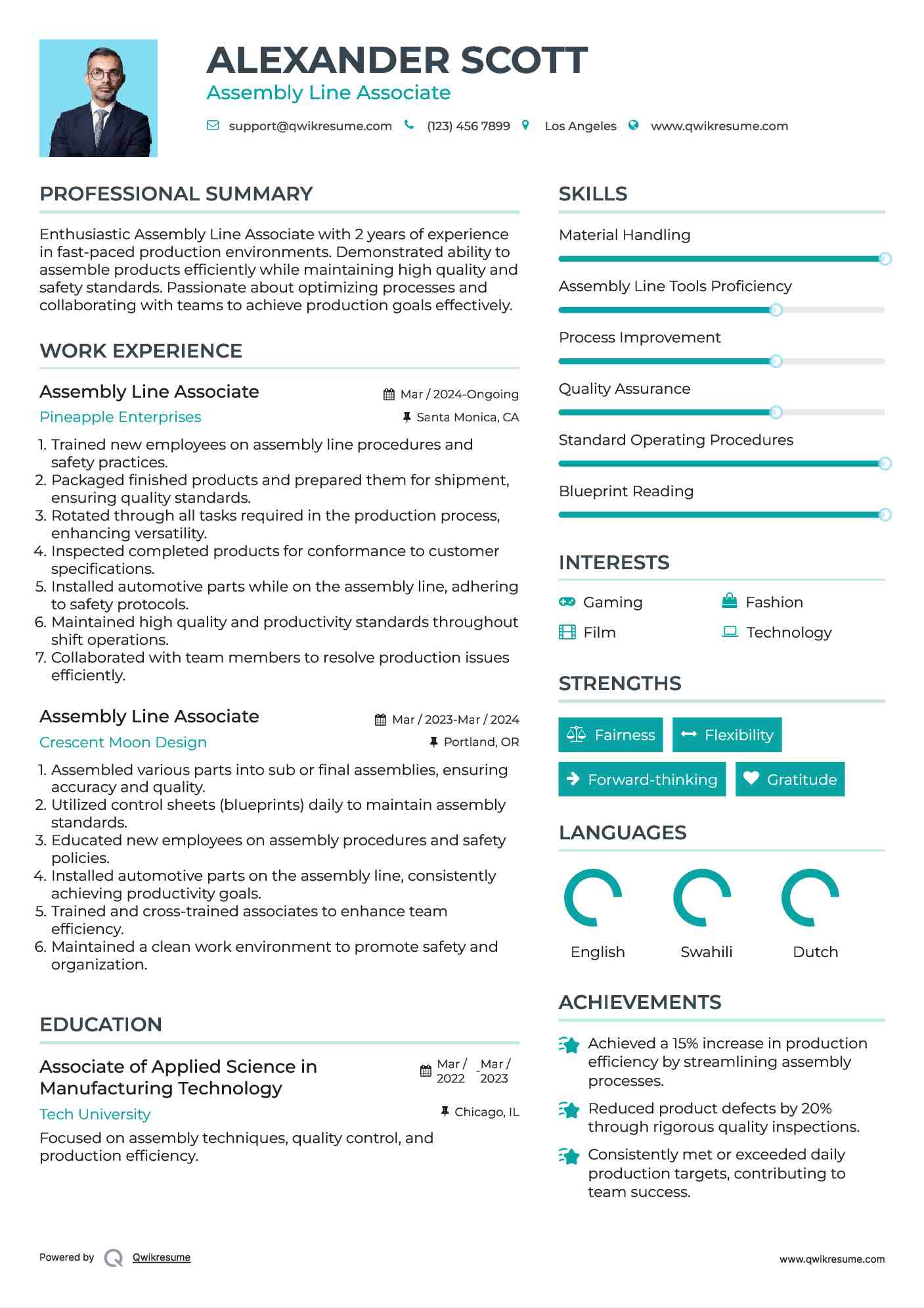 Assembly Line Associate Resume Format