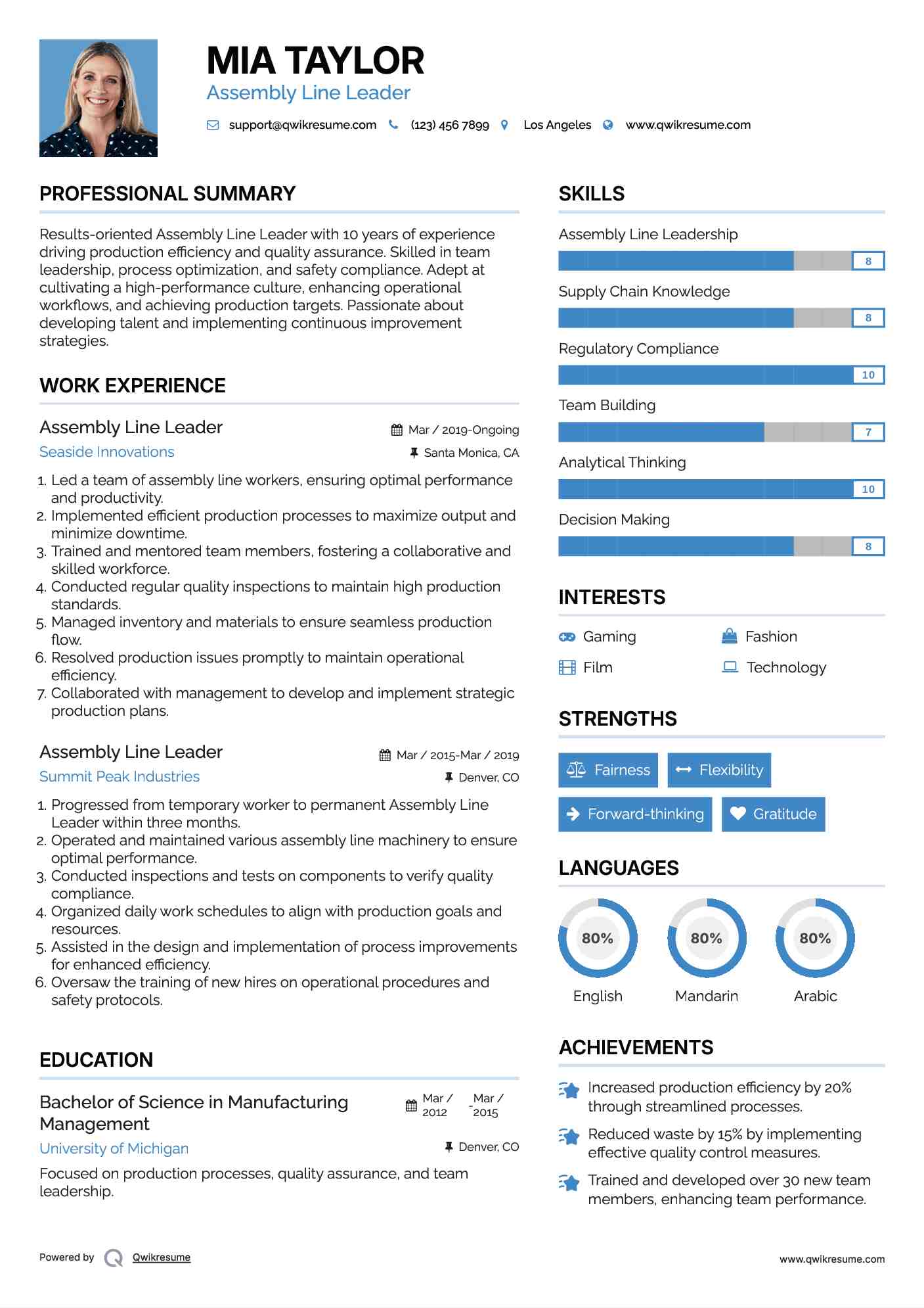 Assembly Line Leader Resume Format