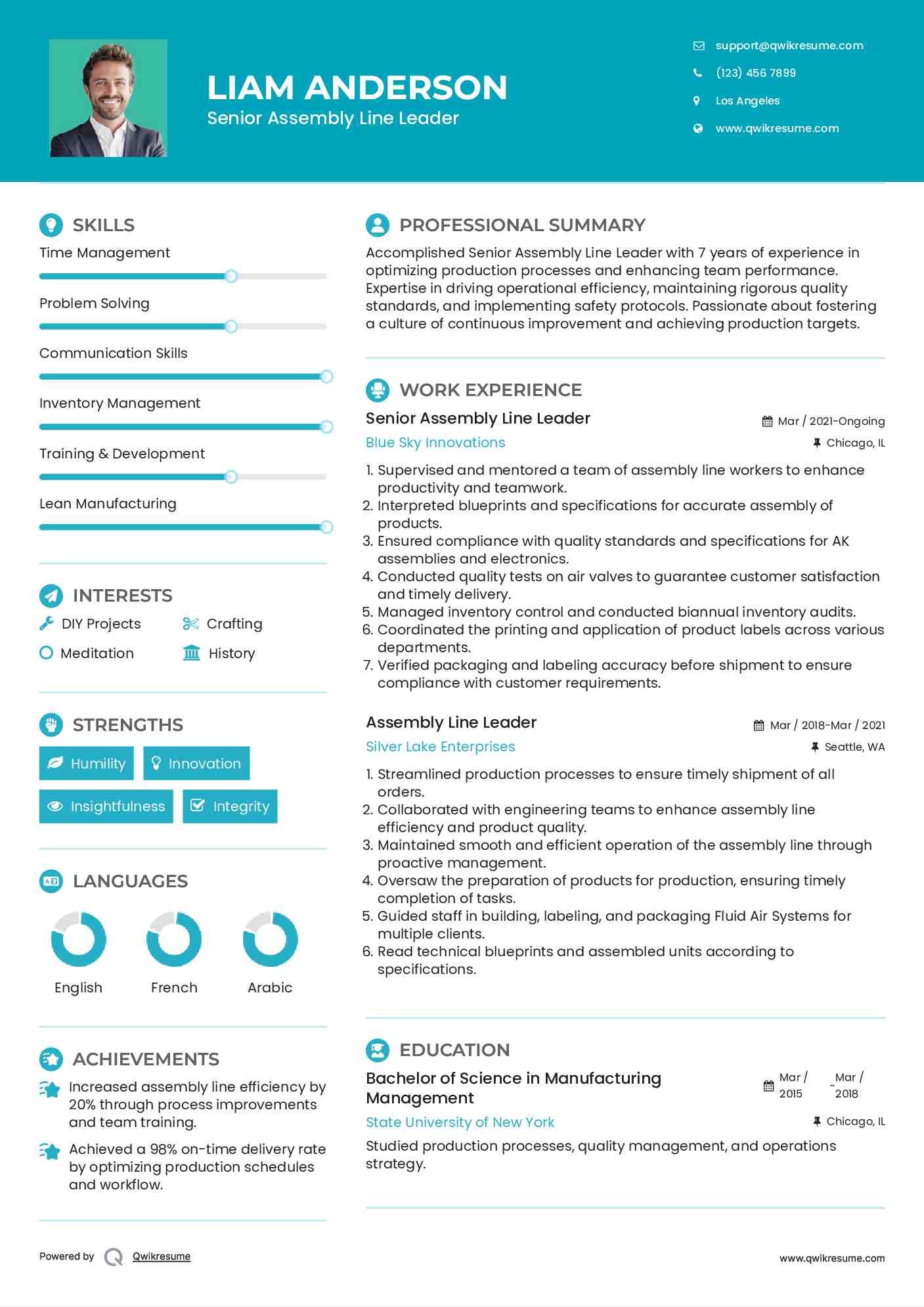 Senior Assembly Line Leader Resume Format