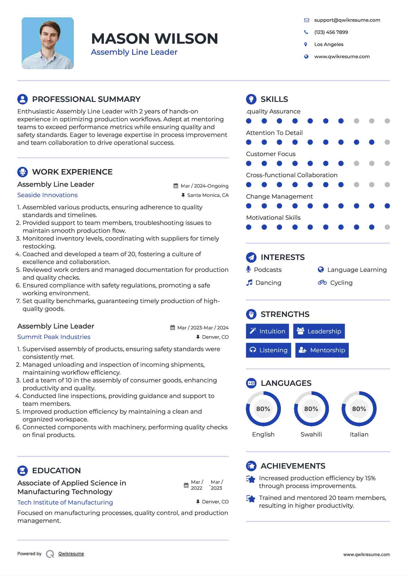Assembly Line Leader Resume Template