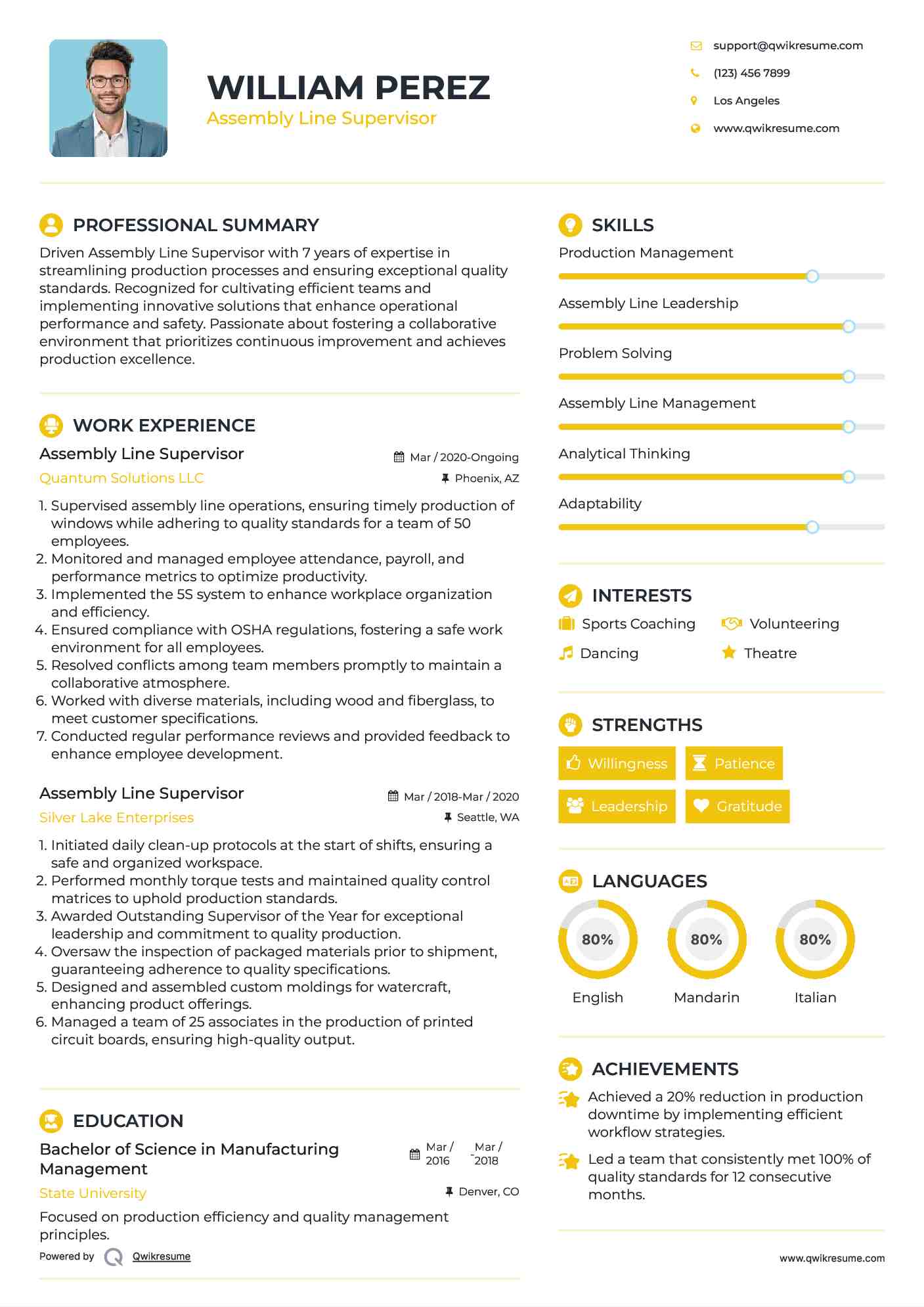 Assembly Line Supervisor Resume Model
