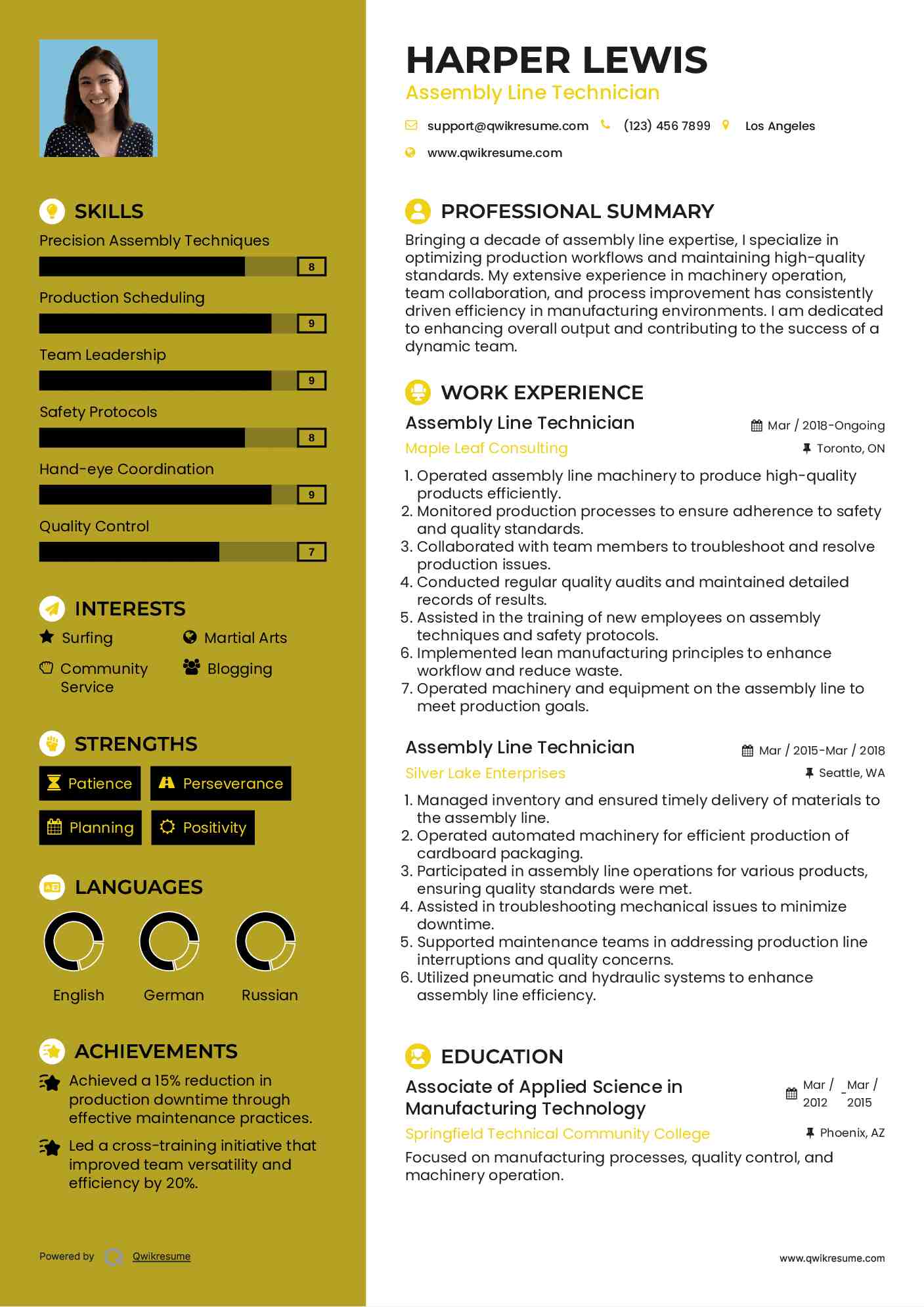 Assembly Line Technician Resume Model