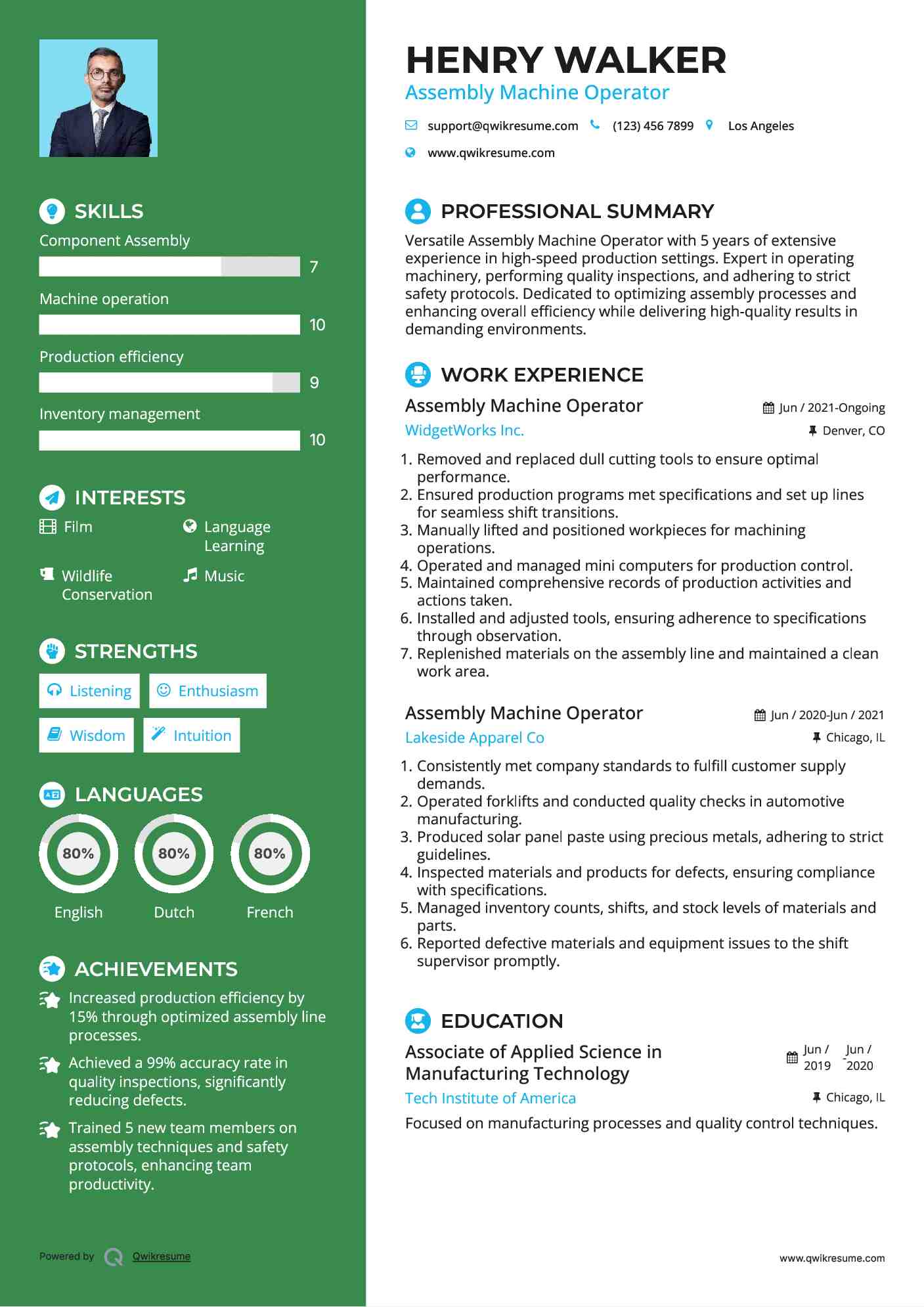 Assembly Machine Operator Resume Samples QwikResume