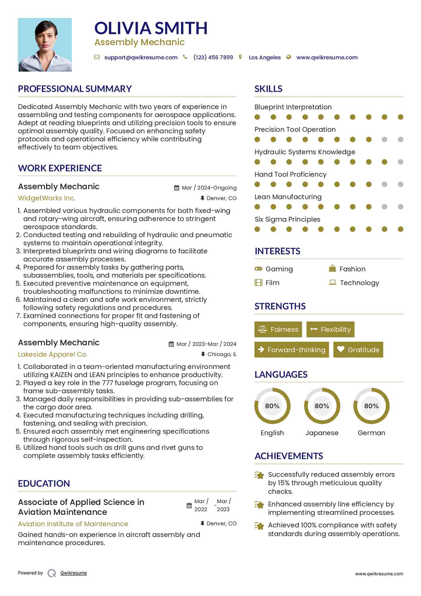 Assembly Mechanic Resume Model