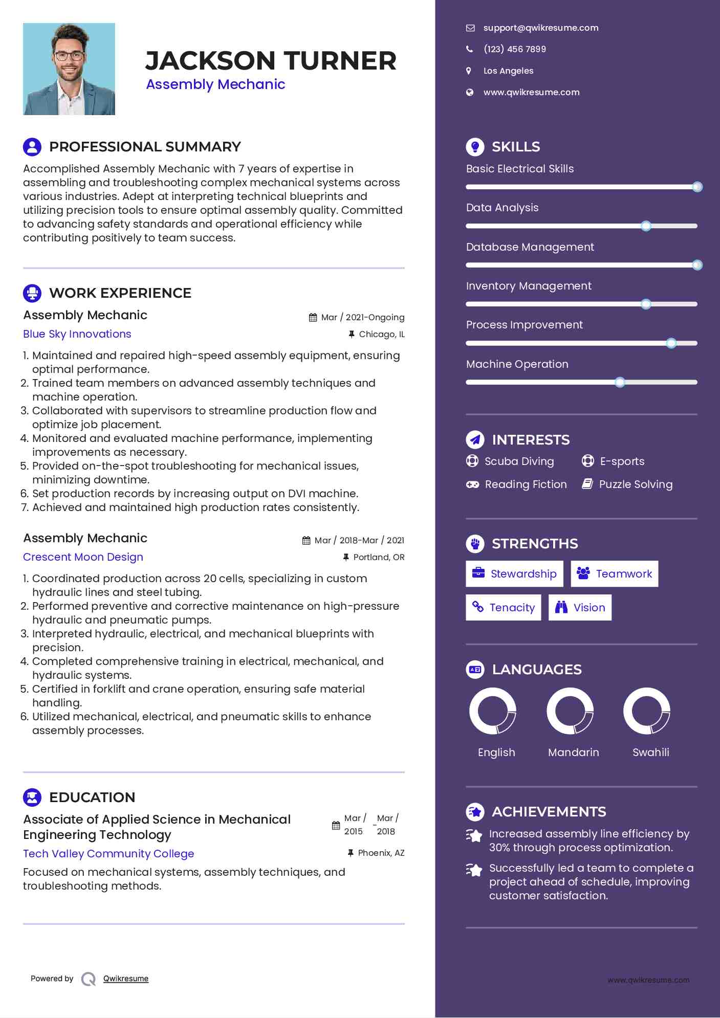Assembly Mechanic Resume Format
