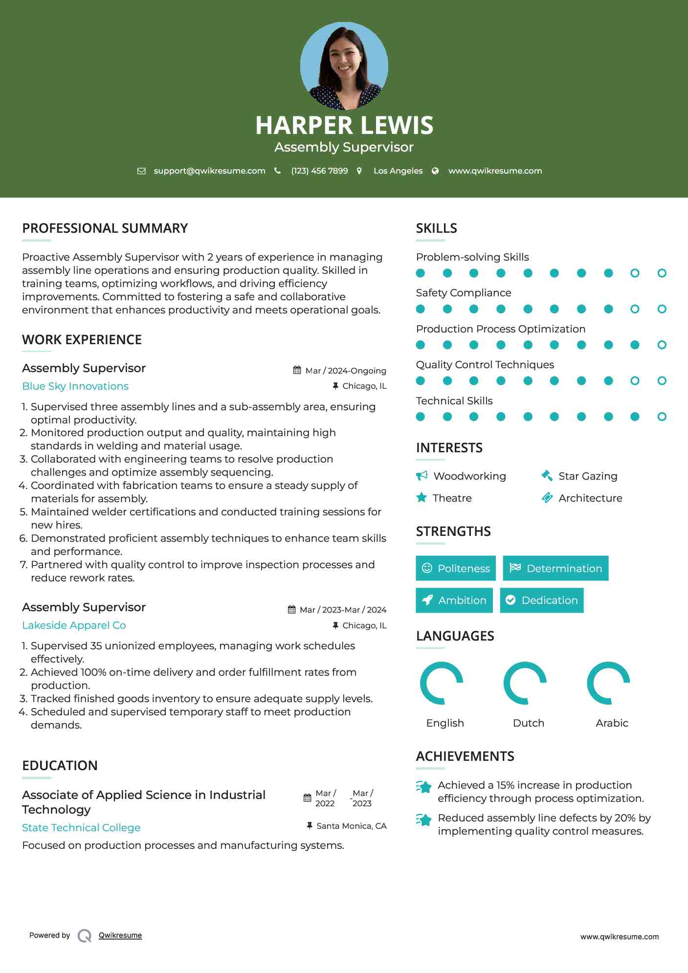 Assembly Supervisor Resume Template