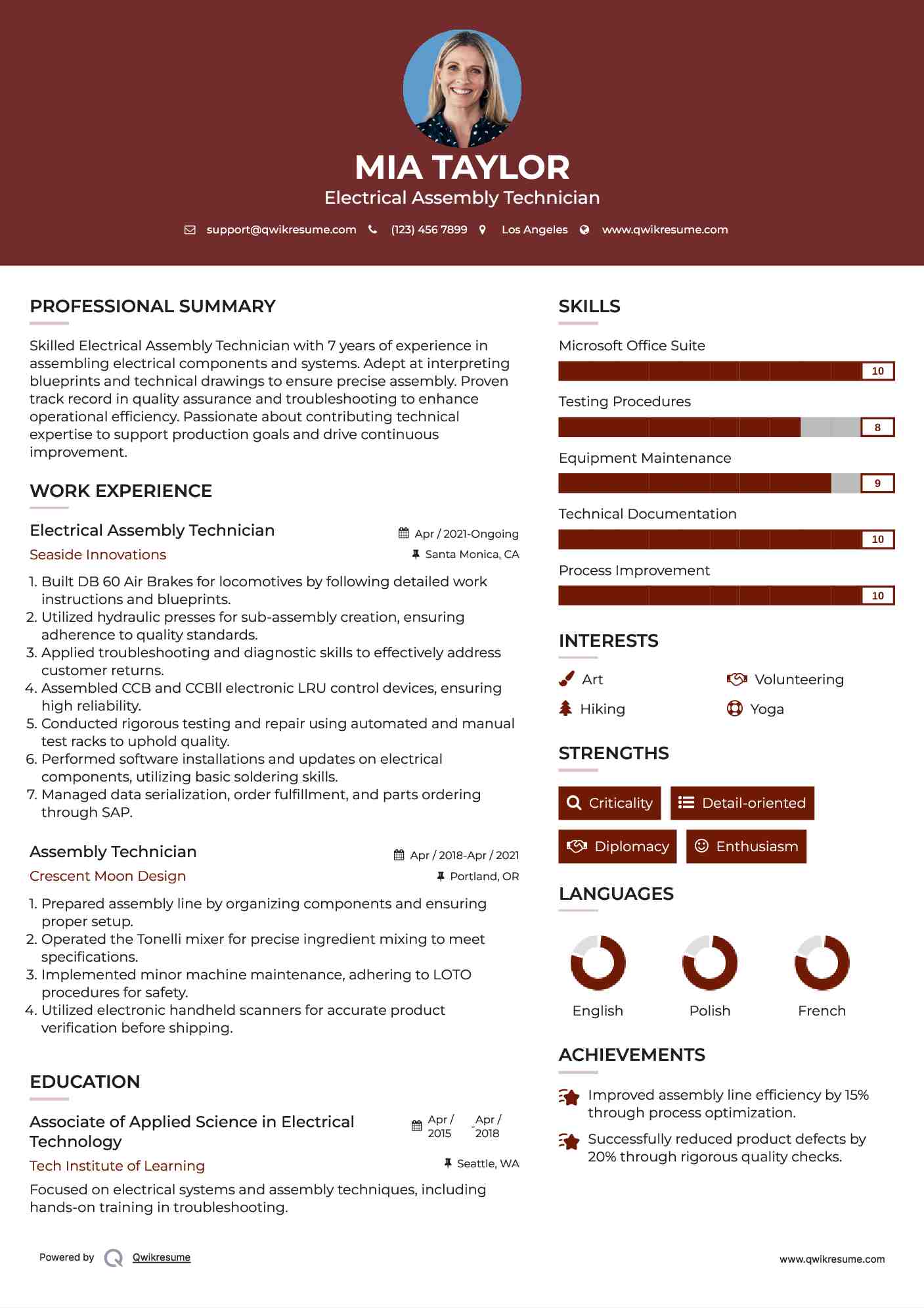 assembly technician resume samples qwikresume resume electronic technician