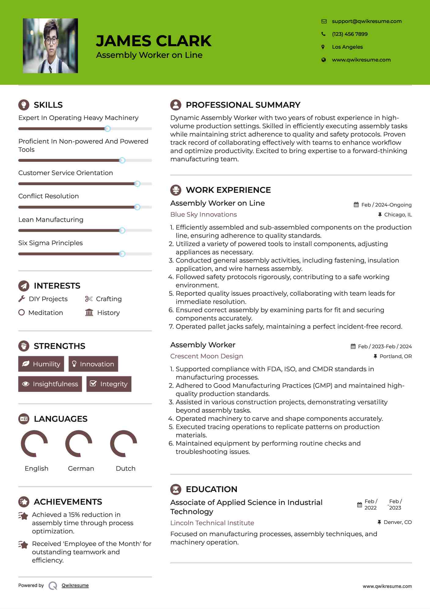 Assembly Worker Resume Samples QwikResume