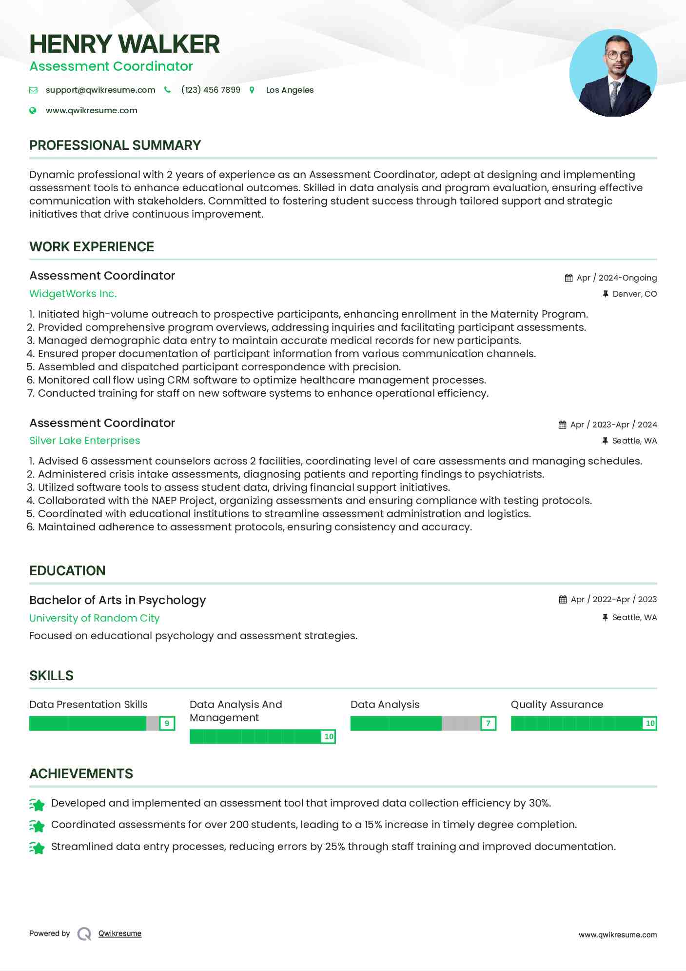 Assessment Coordinator Resume Template
