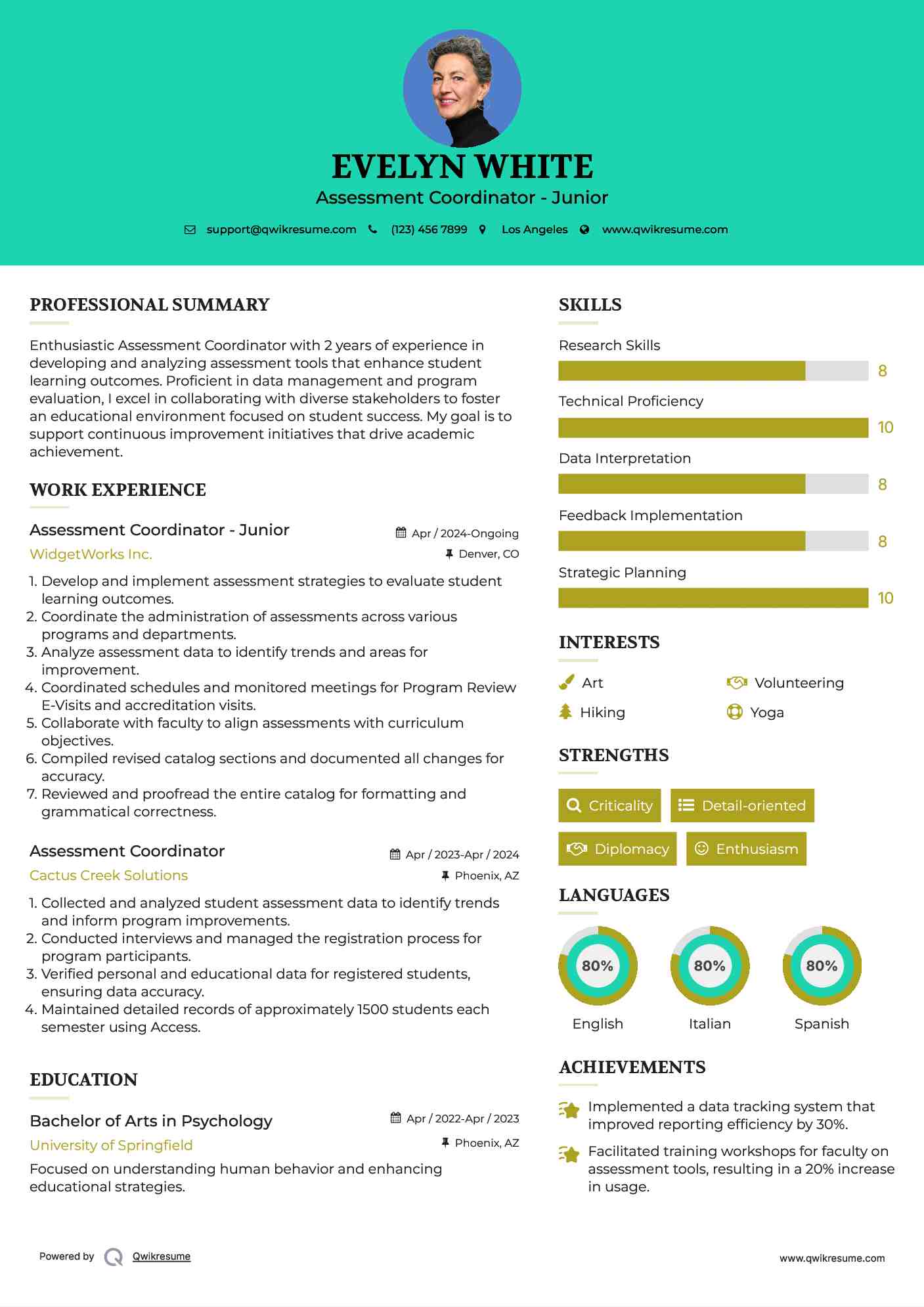 Assessment Coordinator - Junior Resume Template