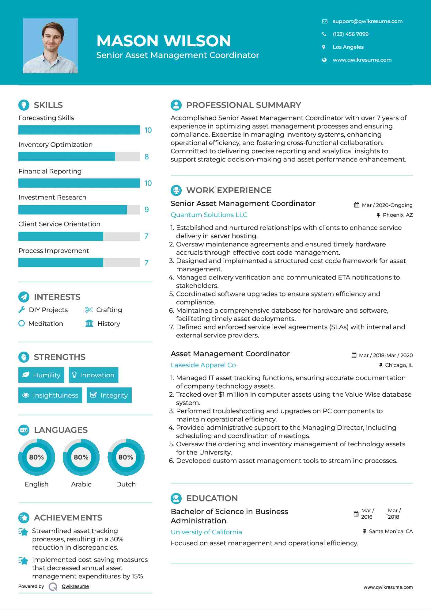 Senior Asset Management Coordinator Resume Template