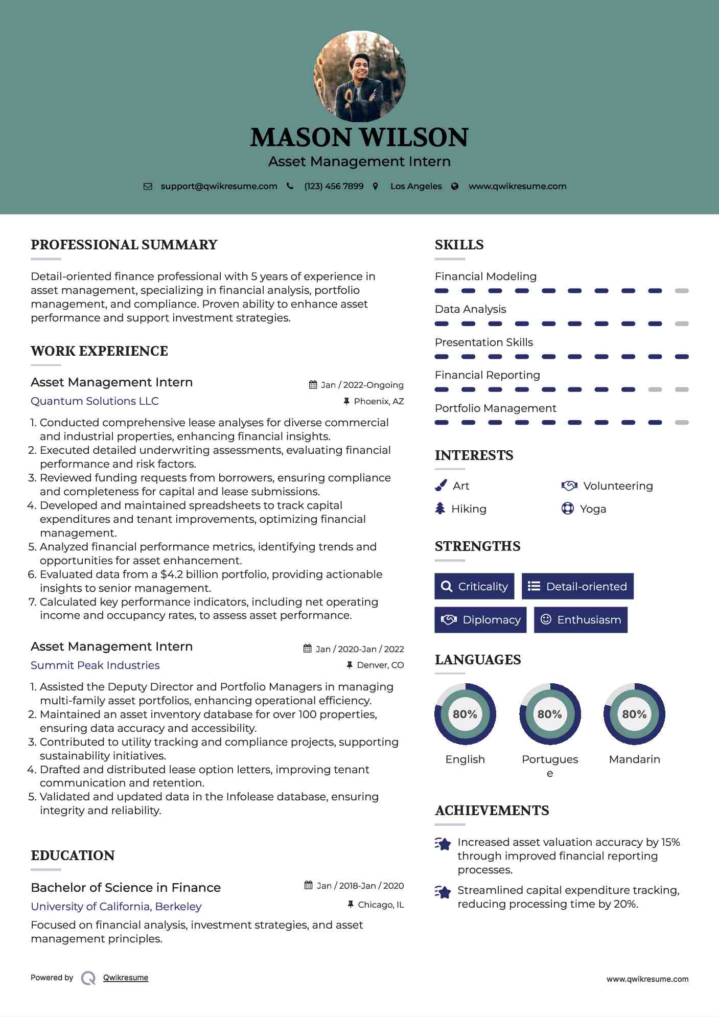 Asset Management Intern Resume Template