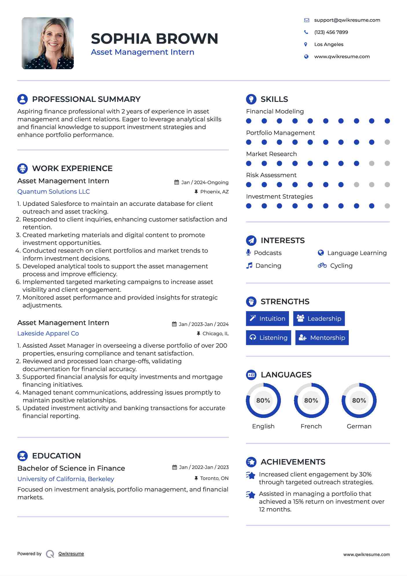 Asset Management Intern Resume Sample