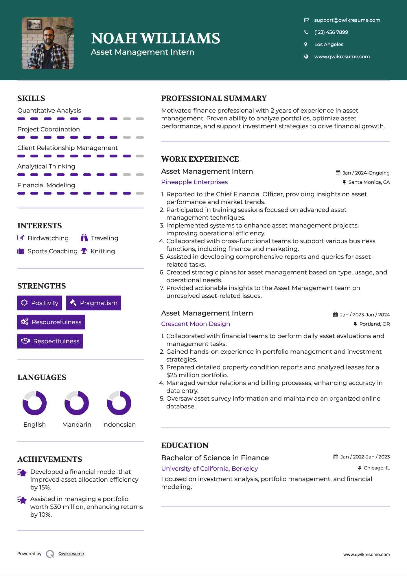 Asset Management Intern Resume Sample