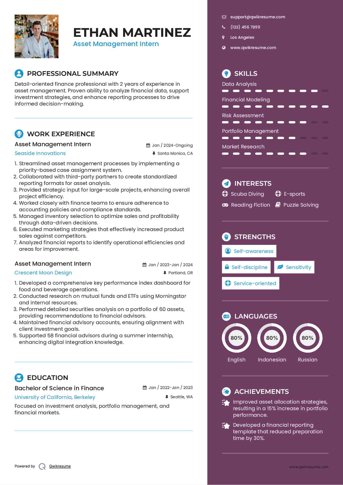 Asset Management Intern Resume Template