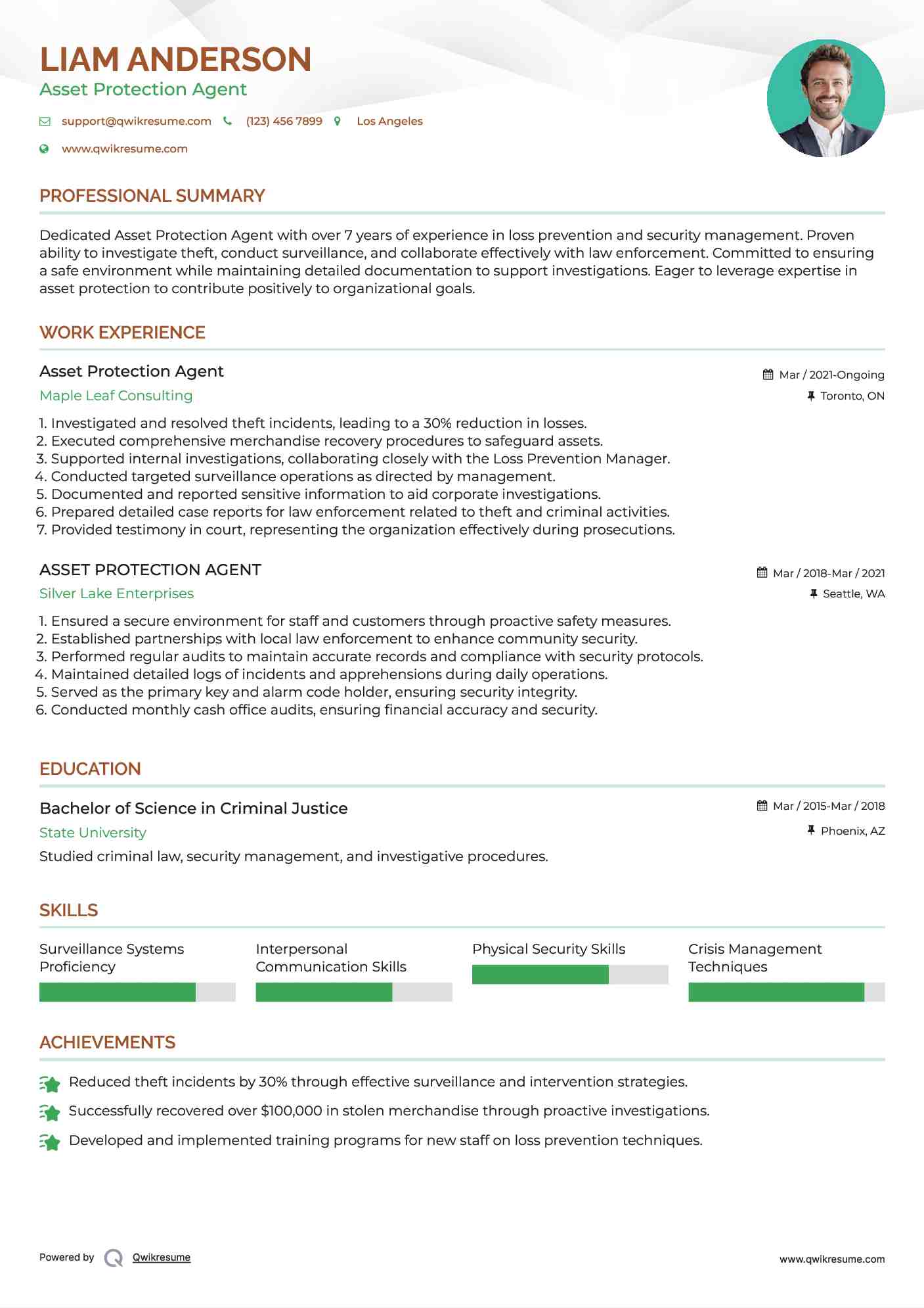Asset Protection Agent Resume Example