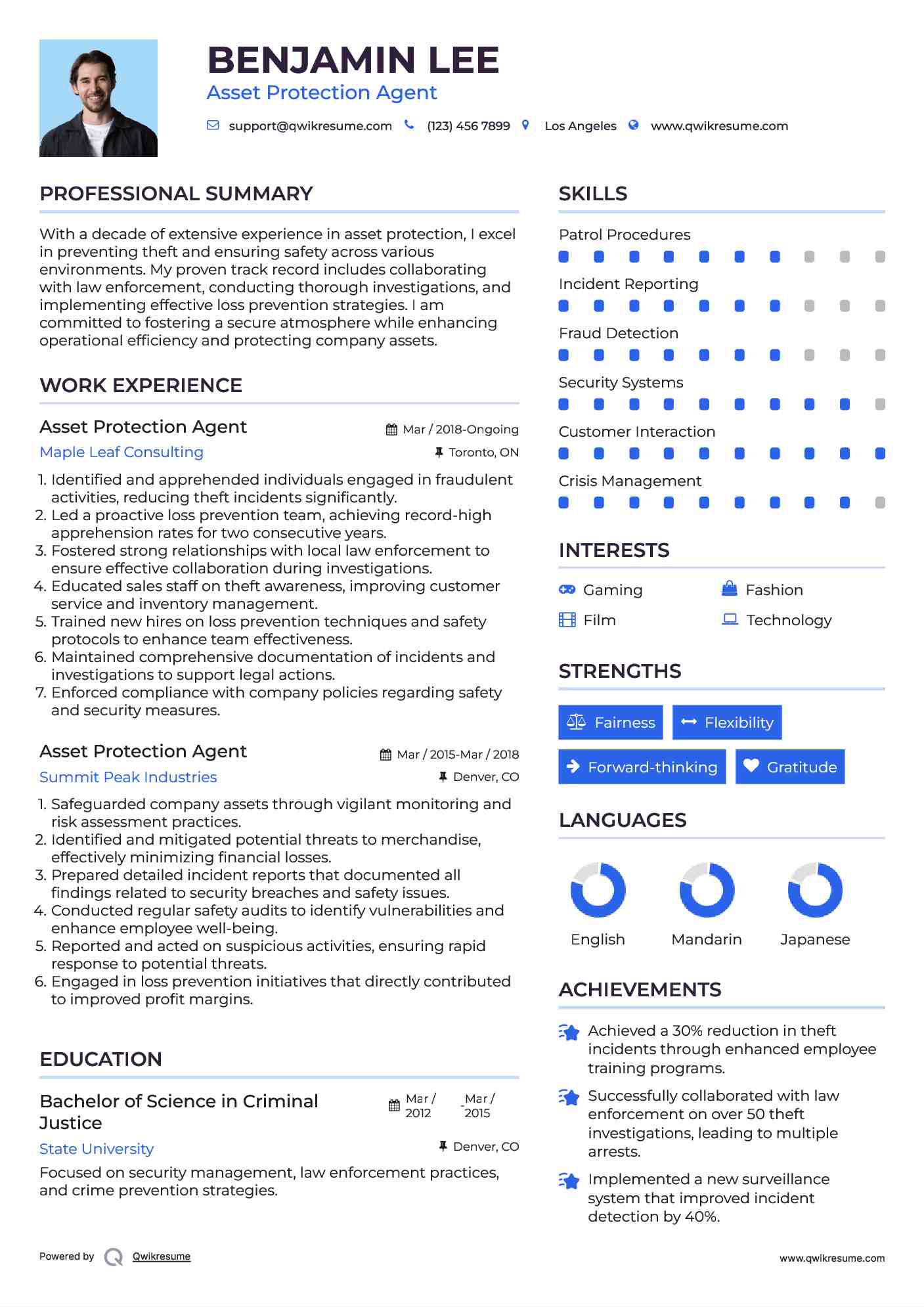 Asset Protection Agent Resume Template