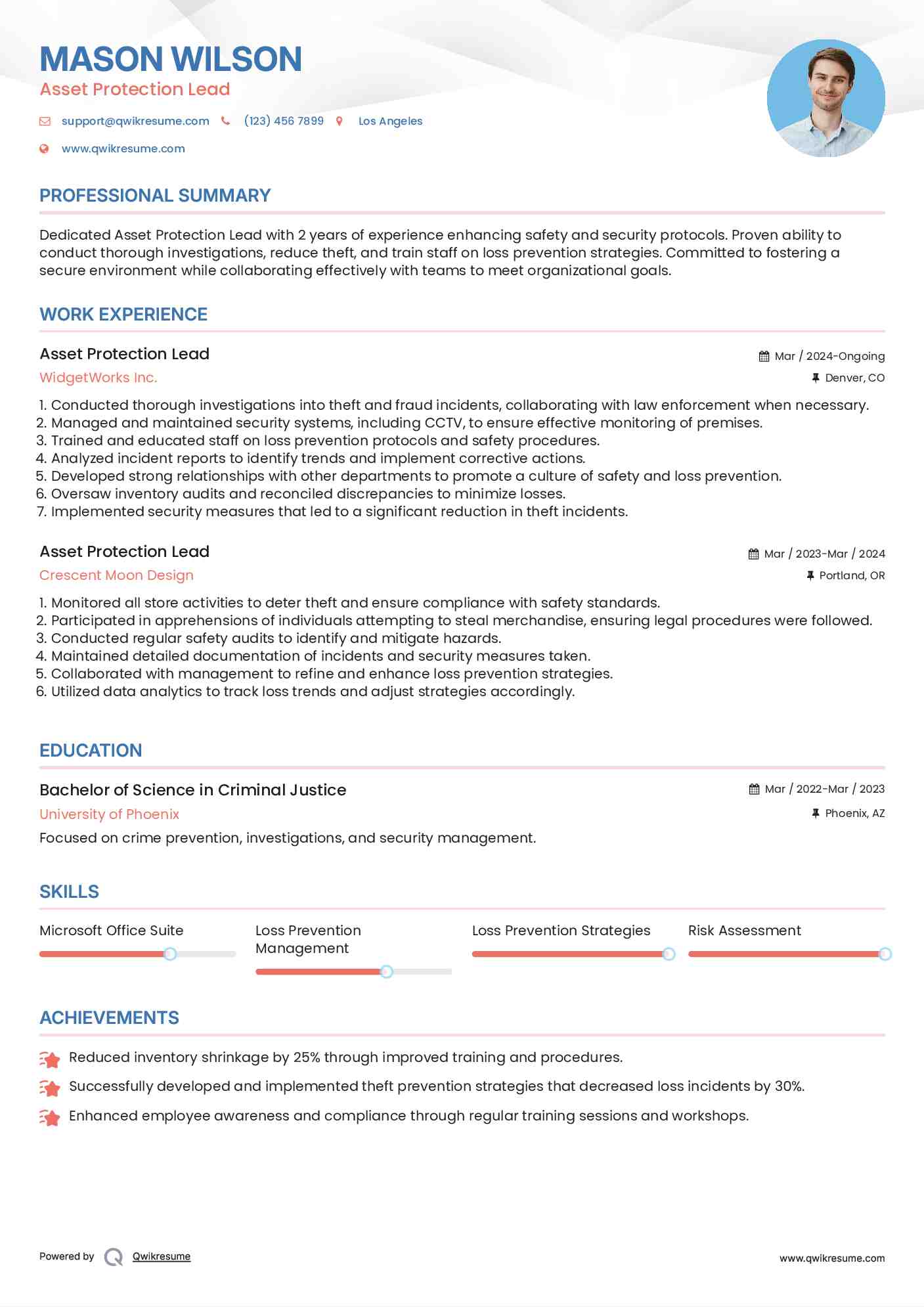 Asset Protection Lead Resume Sample