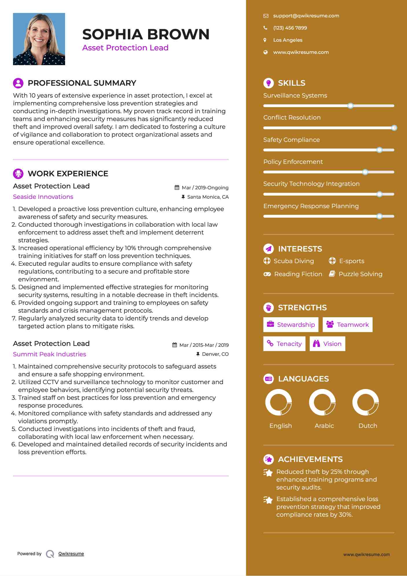 Asset Protection Lead Resume Sample