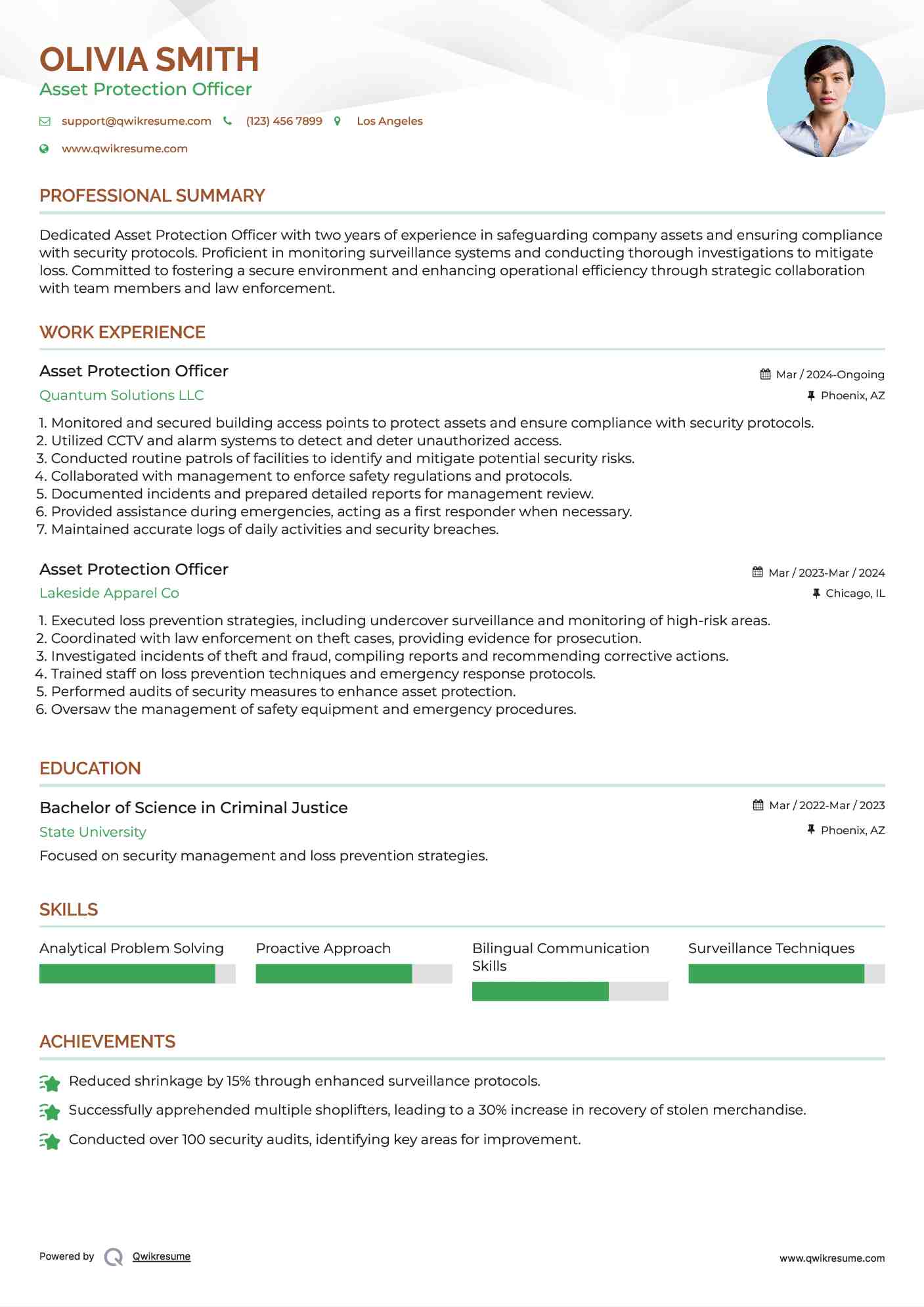 Asset Protection Officer Resume Model