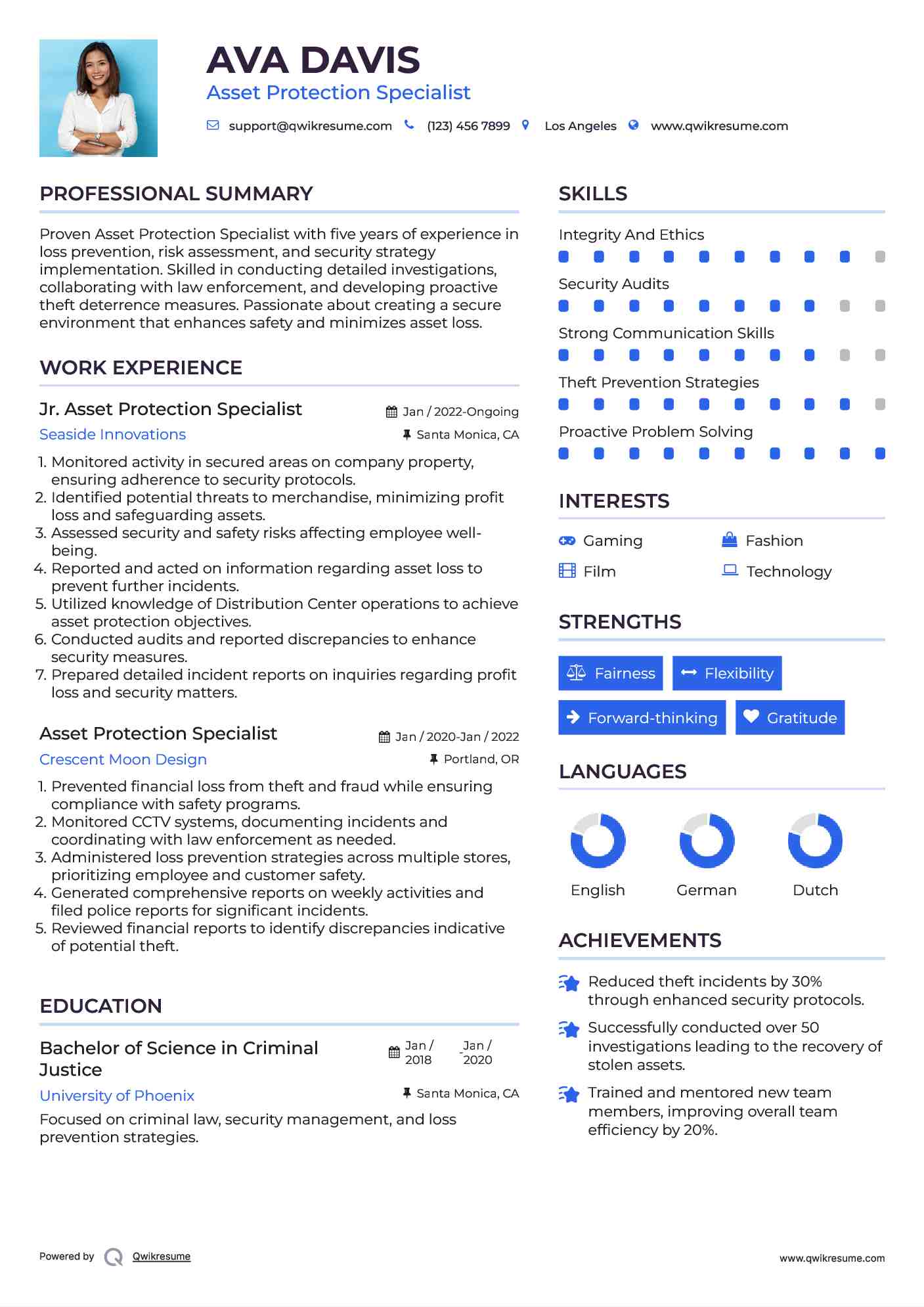 Jr. Asset Protection Specialist Resume Format