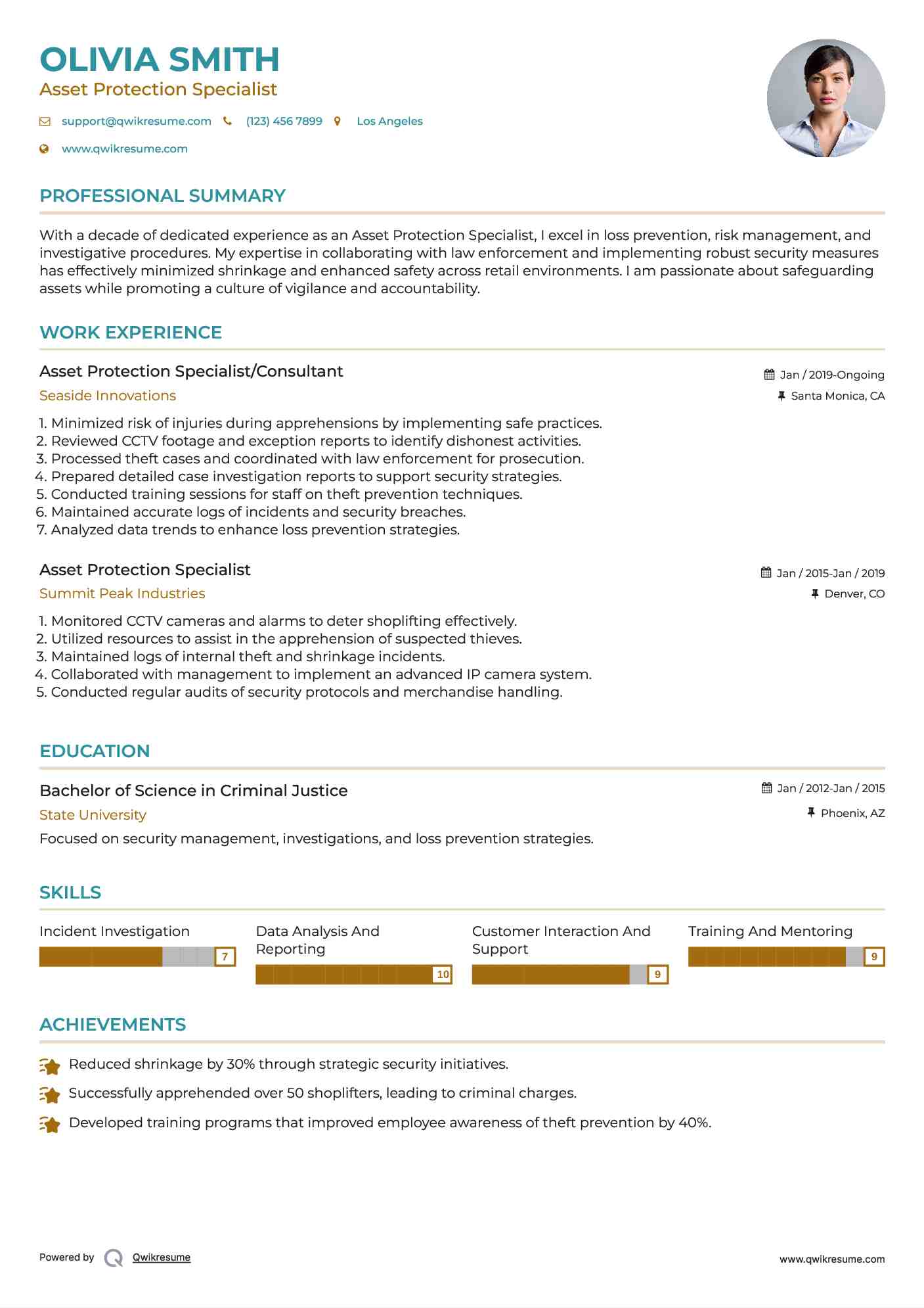 Asset Protection Specialist/Consultant Resume Format