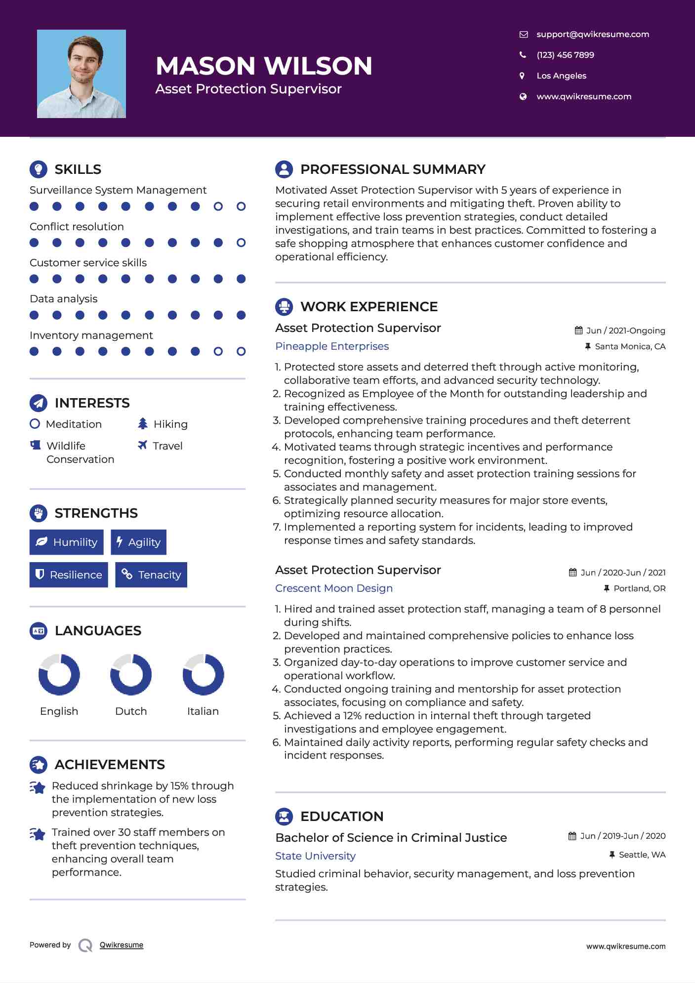 Asset Protection Supervisor Resume Model