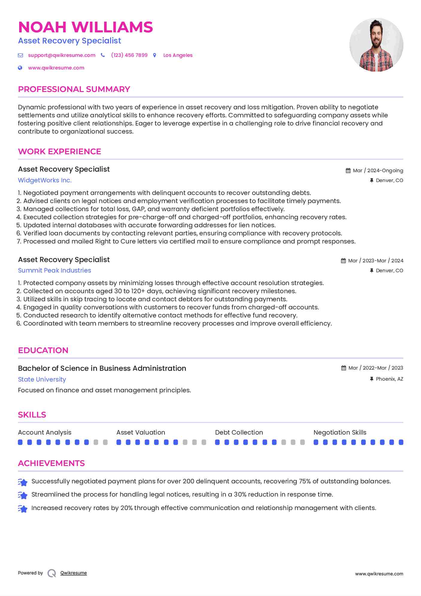 Asset Recovery Specialist Resume Format
