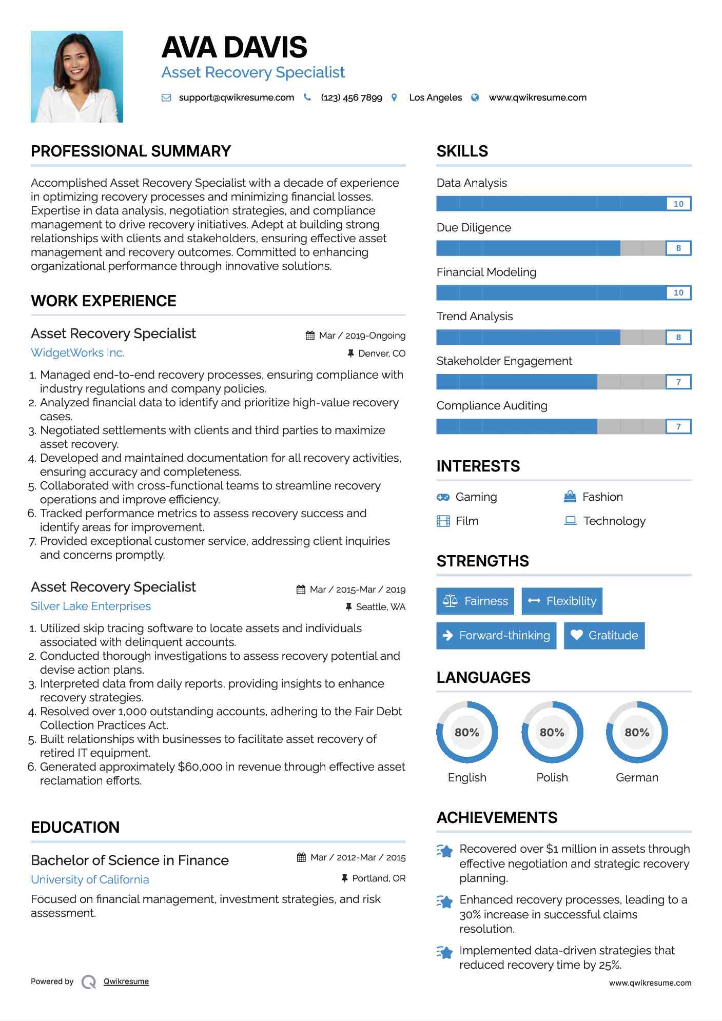 Asset Recovery Specialist Resume Template
