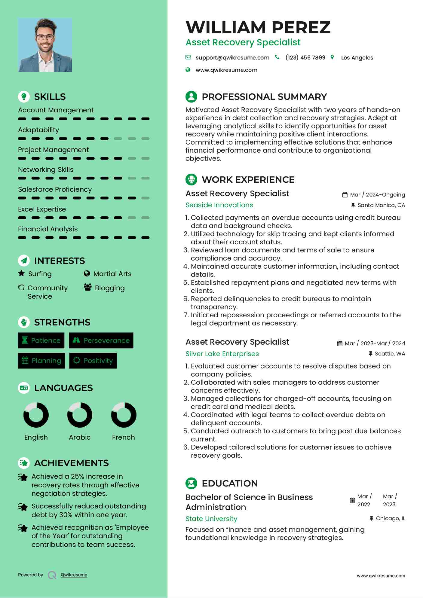 Asset Recovery Specialist Resume Model