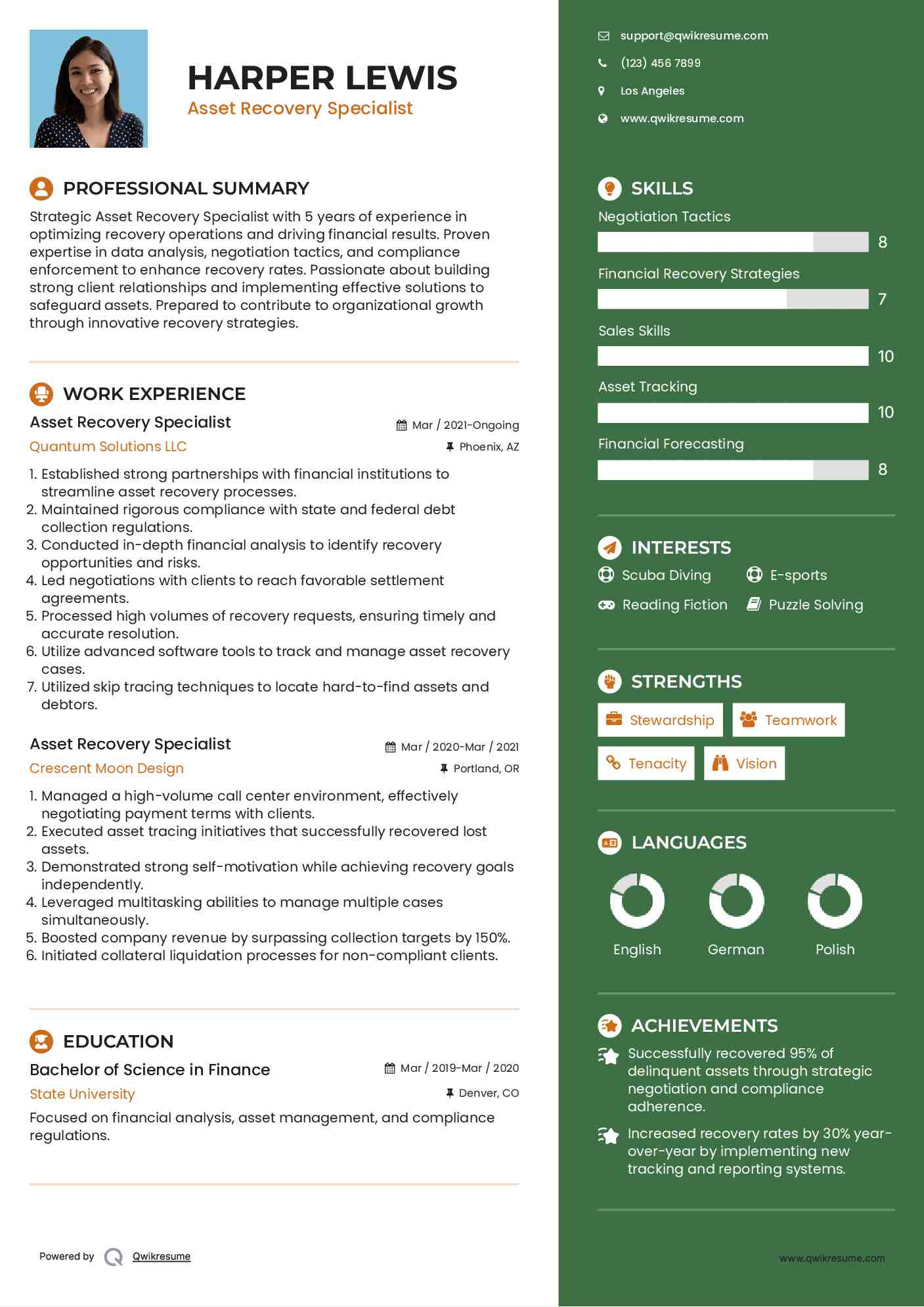 Asset Recovery Specialist Resume Model