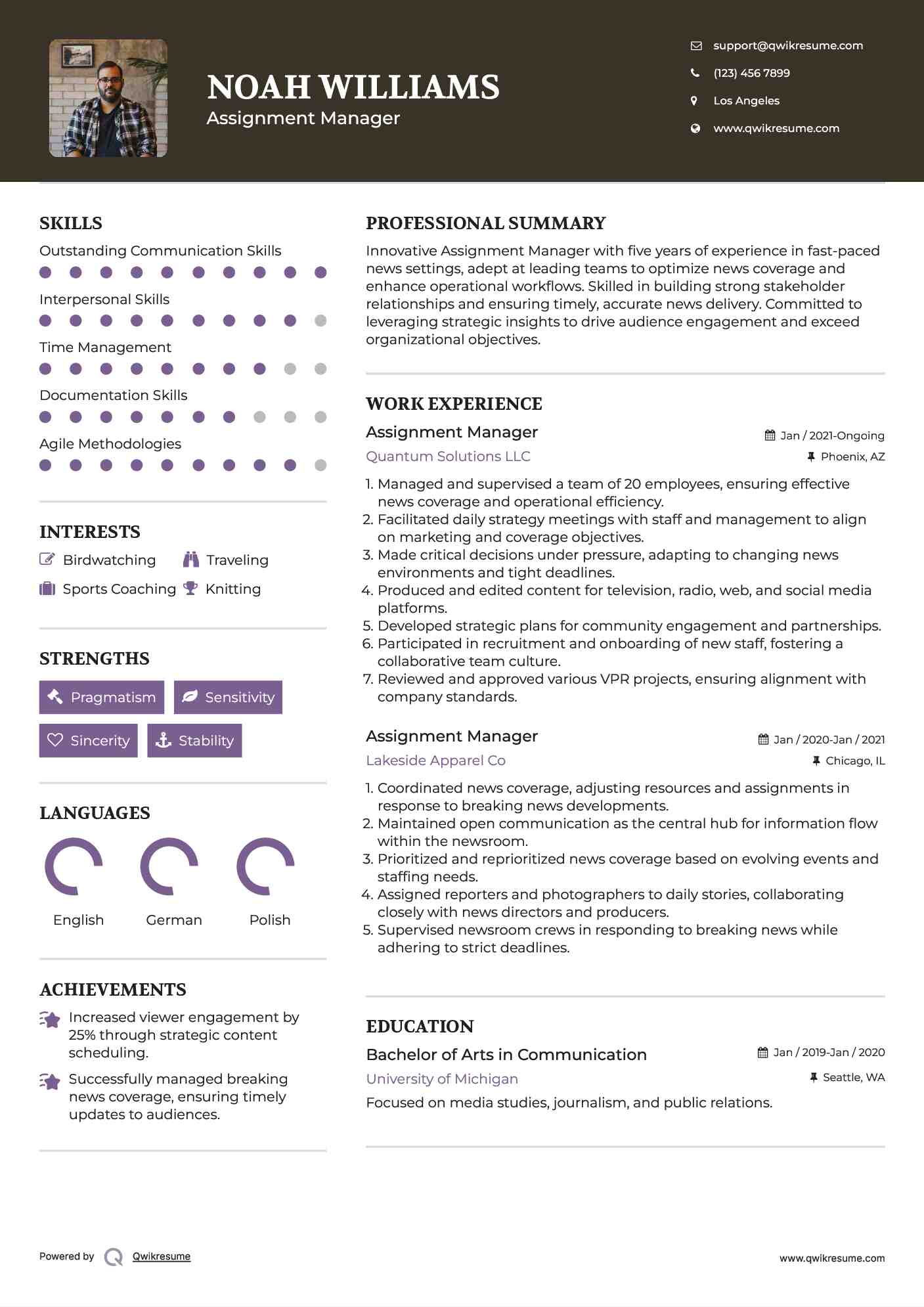 Assignment Manager Resume Template