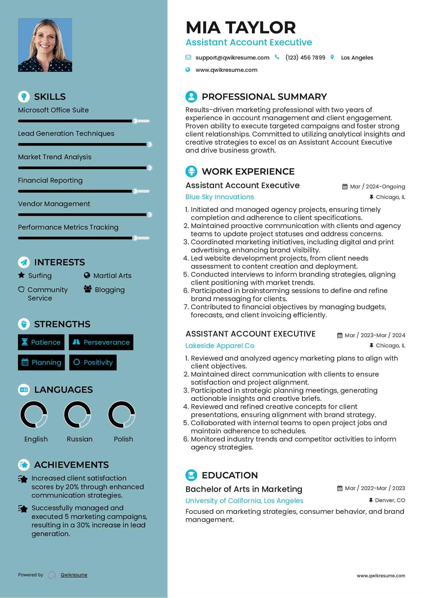 Assistant Account Executive Resume Template